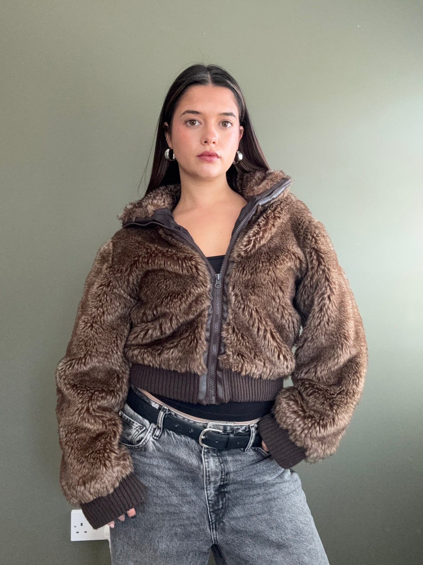 Faux Fur Bomber Jacket (M)