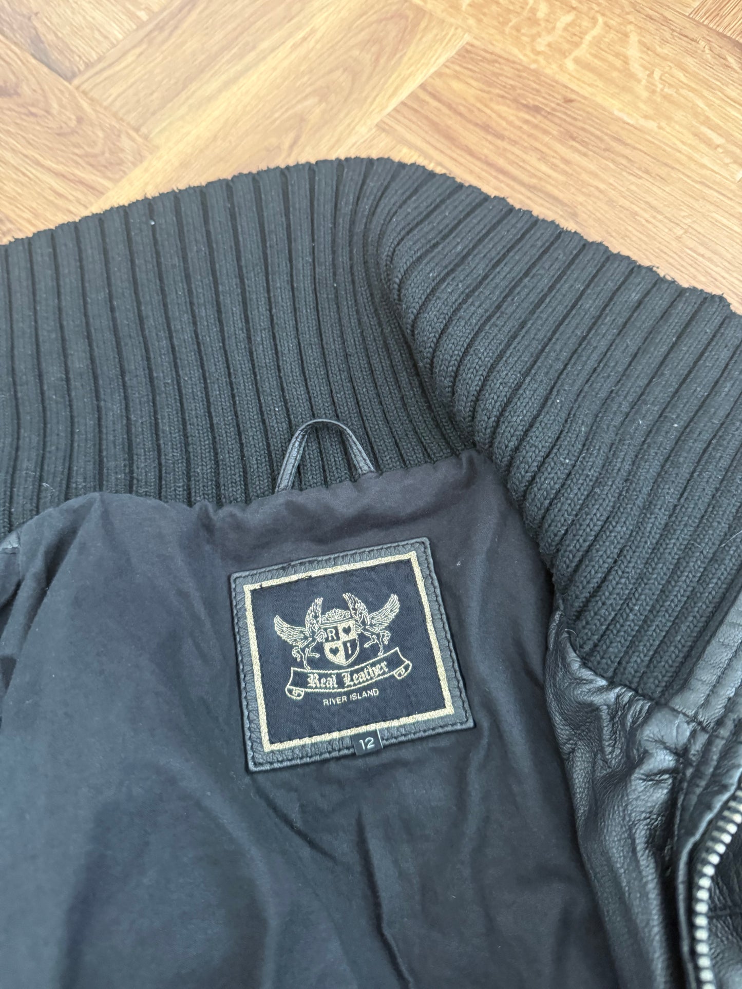 Leather Cargo Bomber Jacket (UK12)