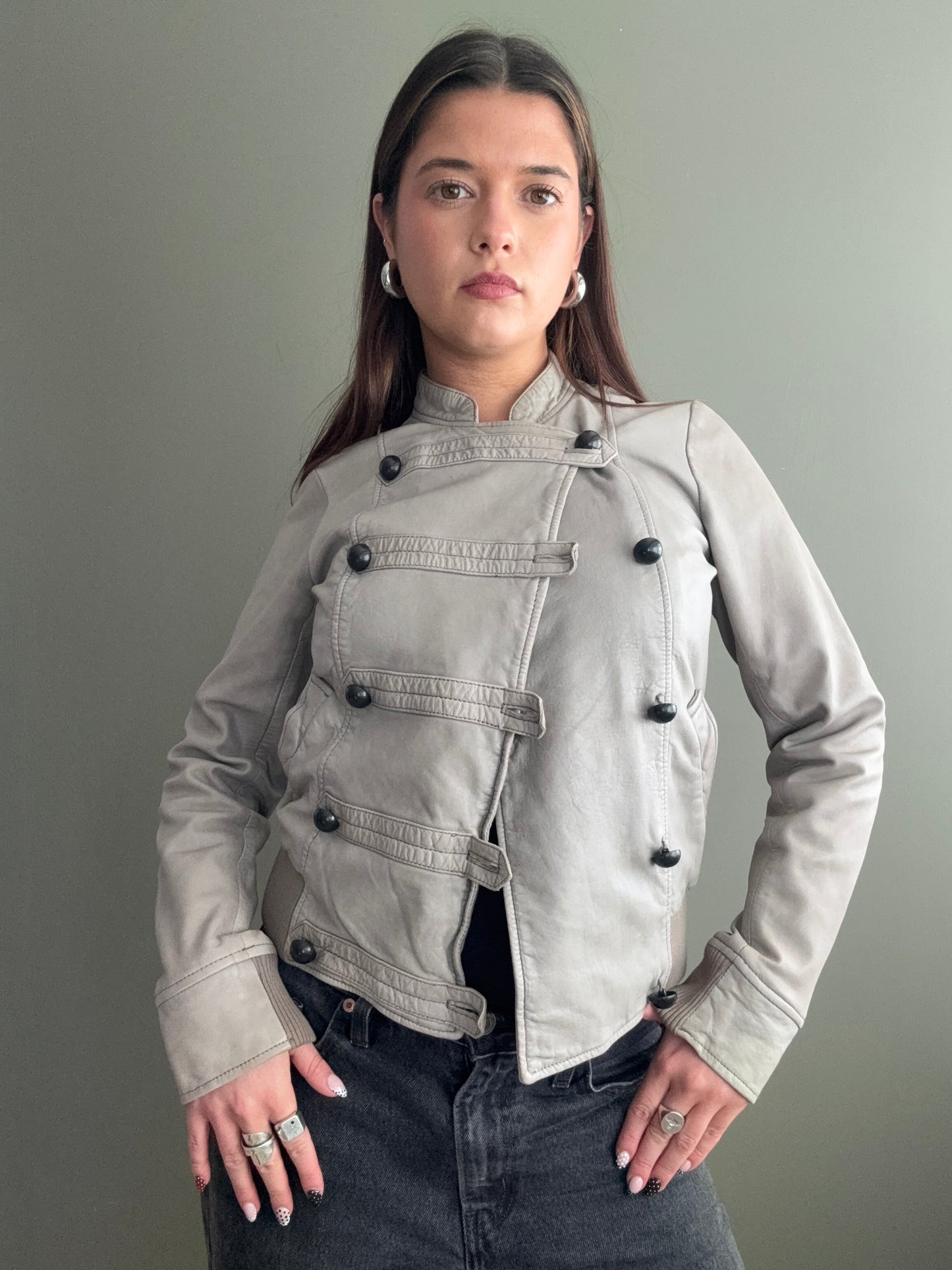 Leather Military Style Jacket (S)