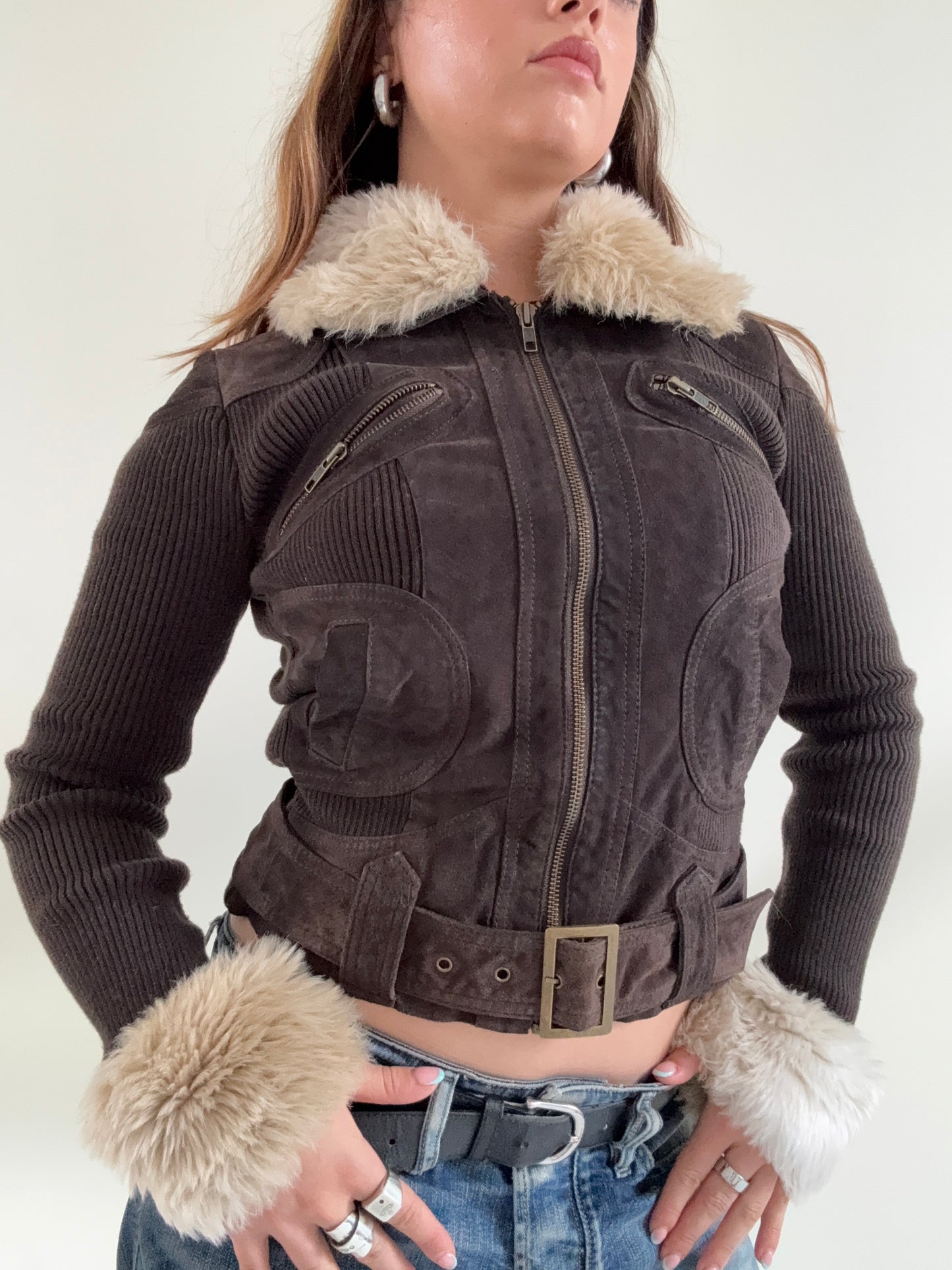 Jane Norman Suede, Faux Fur Buckle Jacket (UK6)