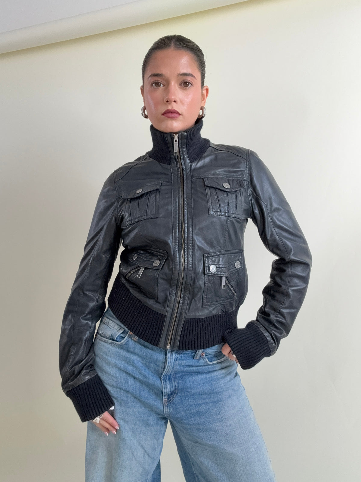 Vintage Leather Cargo Jacket (UK12)
