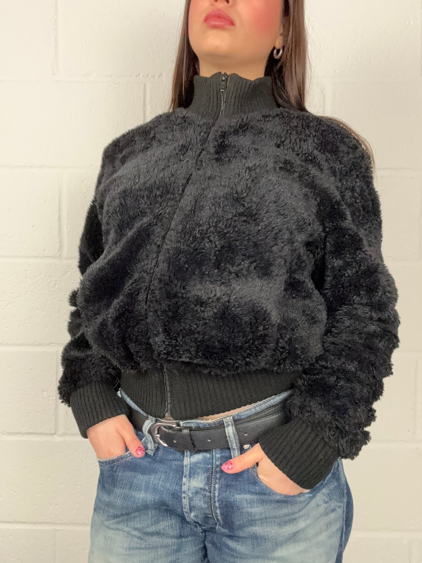 Faux Fur Black Bomber Jacket (S)