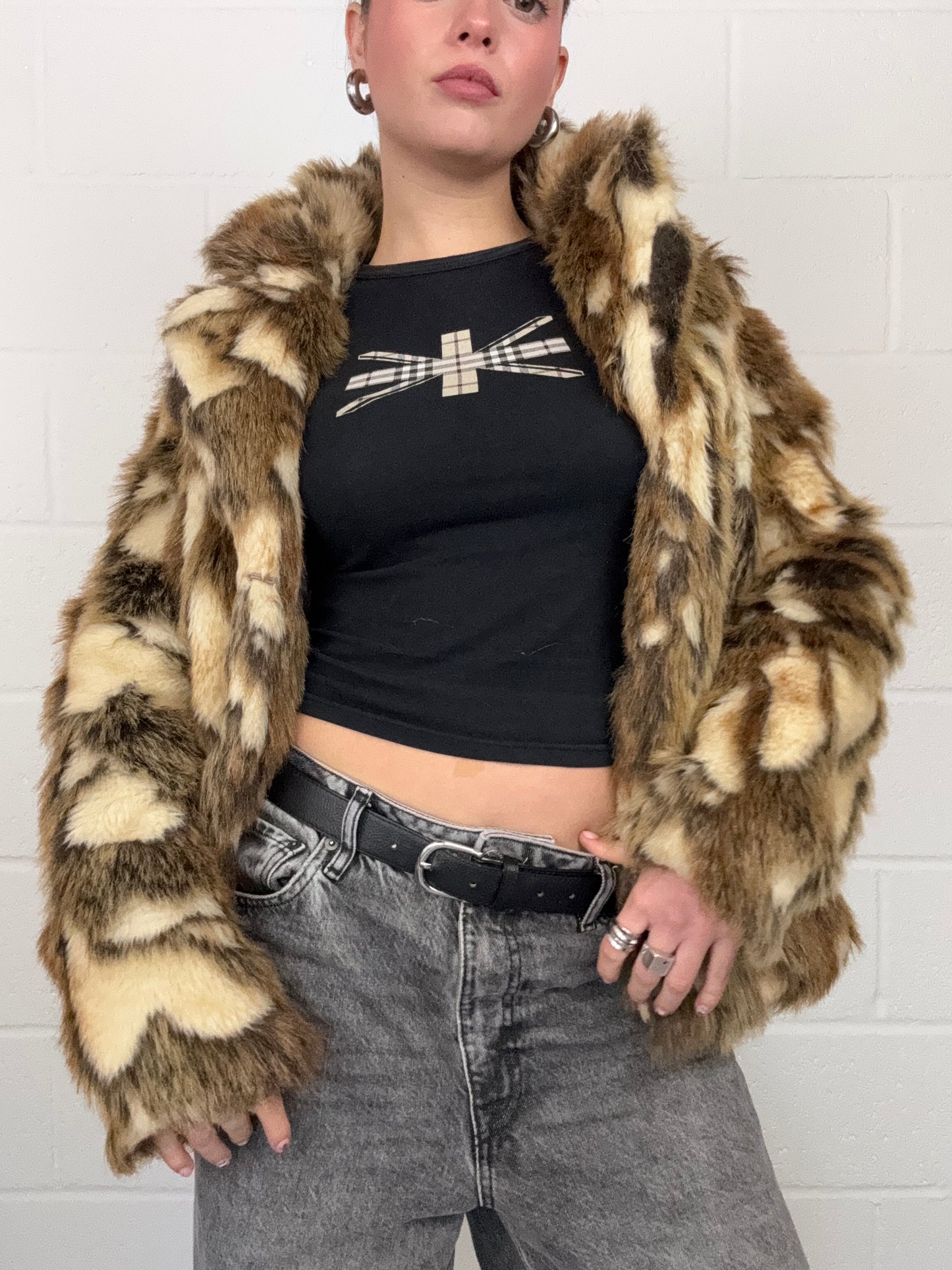 Faux Fur Patchwork Jacket (UK10)