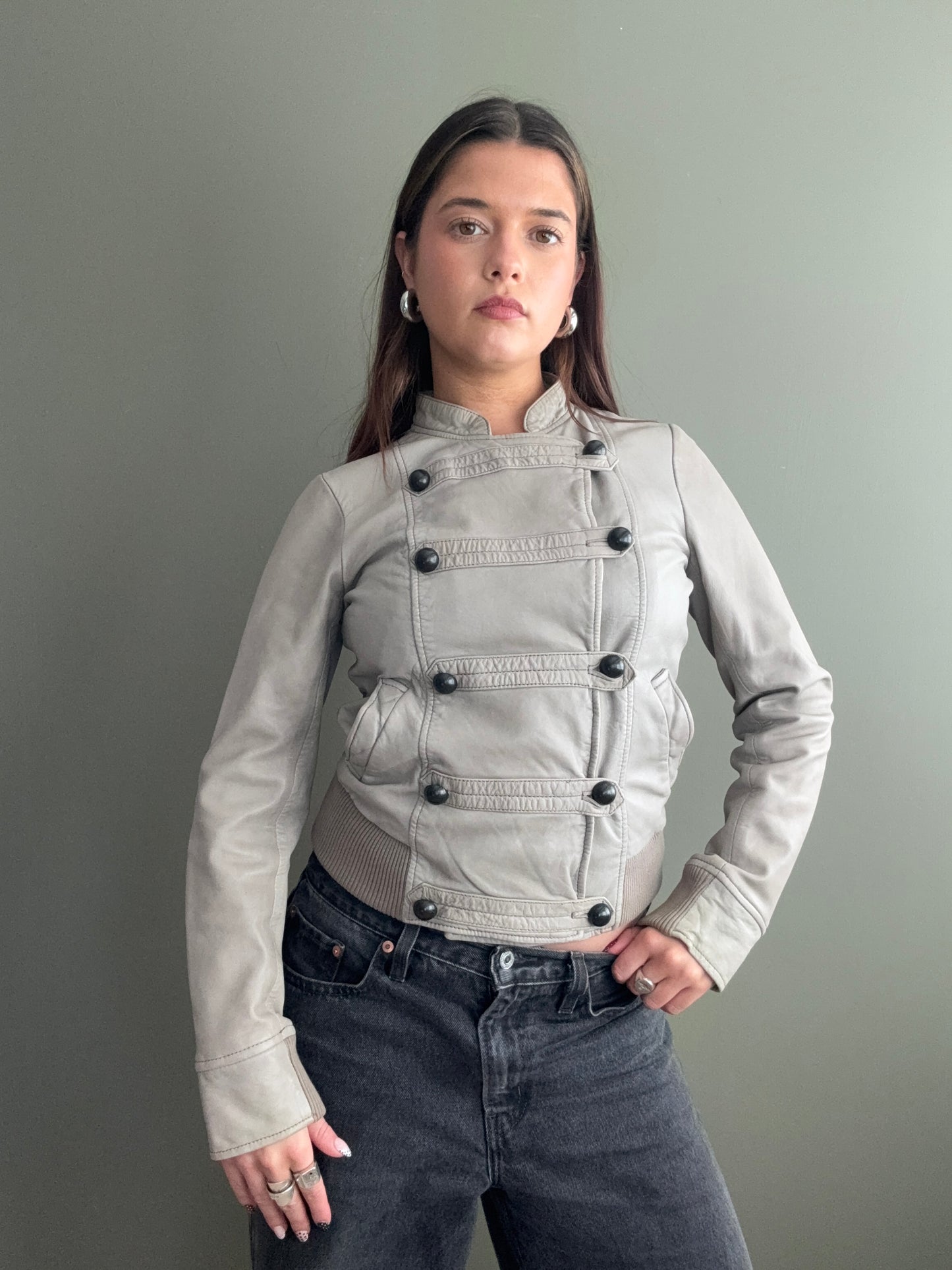 Leather Military Style Jacket (S)