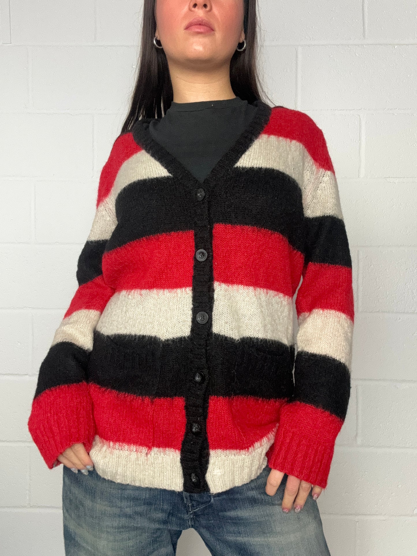 Diesel Mohair Knit Striped Cardigan