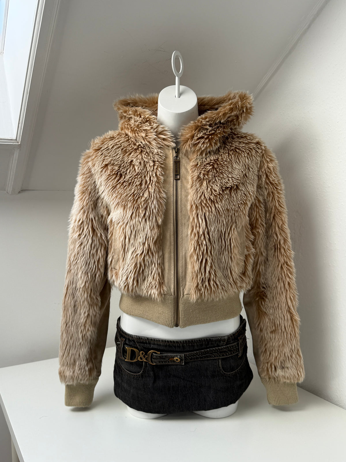 Faux Fur Hooded Bomber Jacket (UK12)