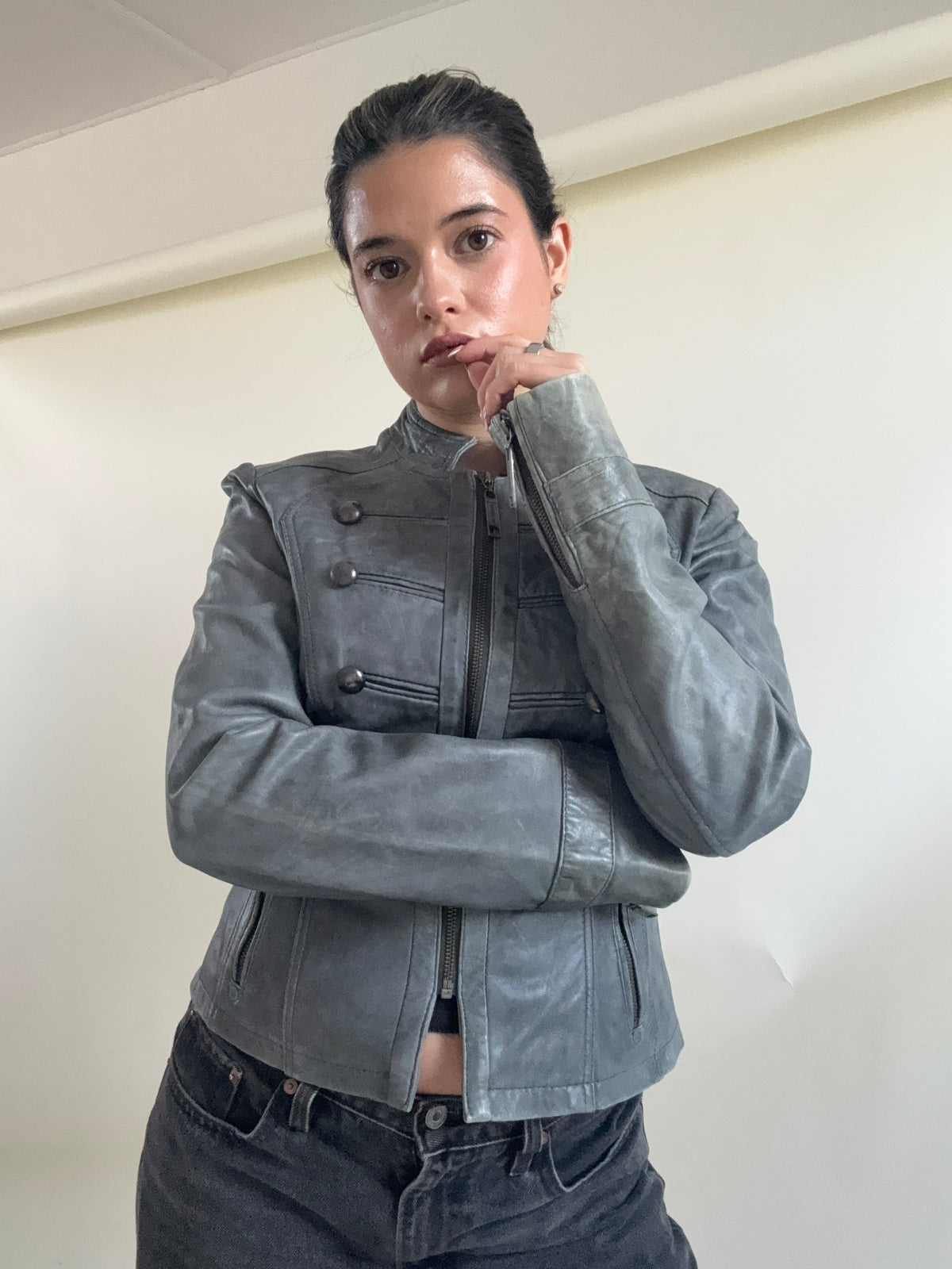 Vintage Leather Military Jacket (UK12)