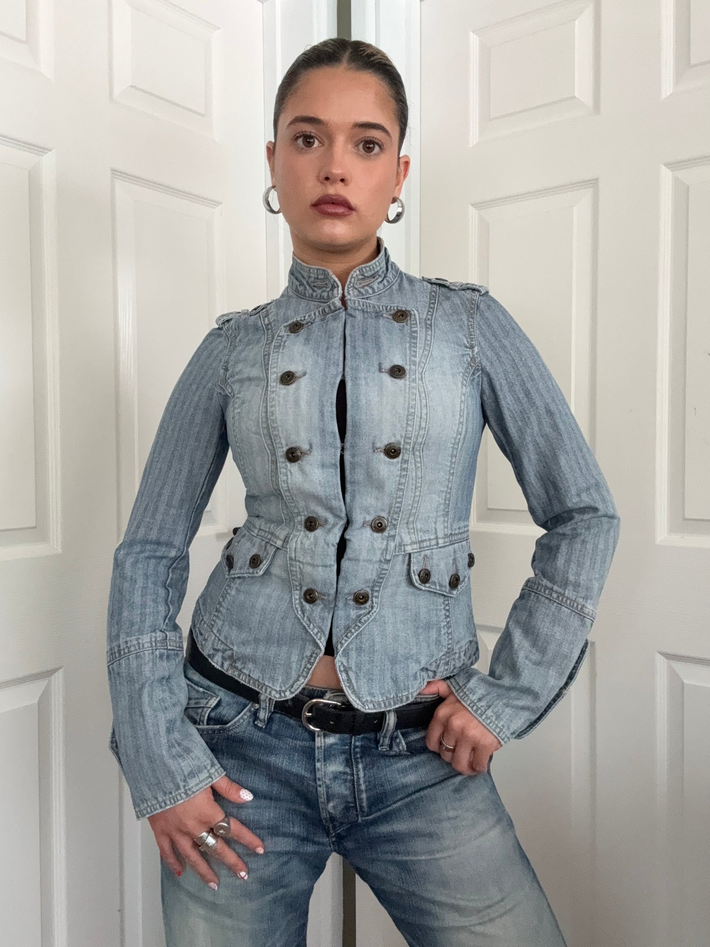 Karen Millen Denim Pinstripe Jacket (UK10)