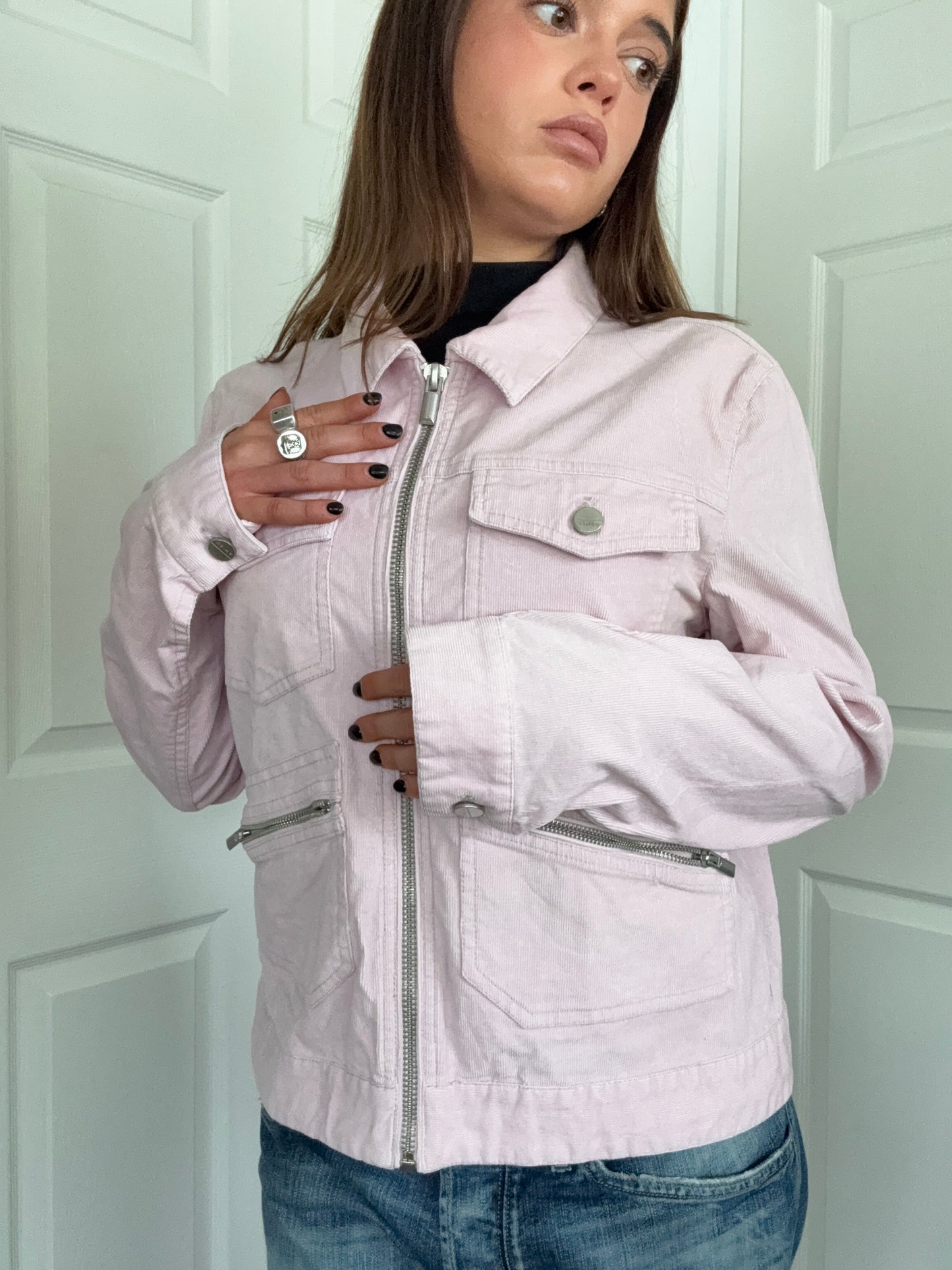 Pink Corduroy Cargo Jacket (M)