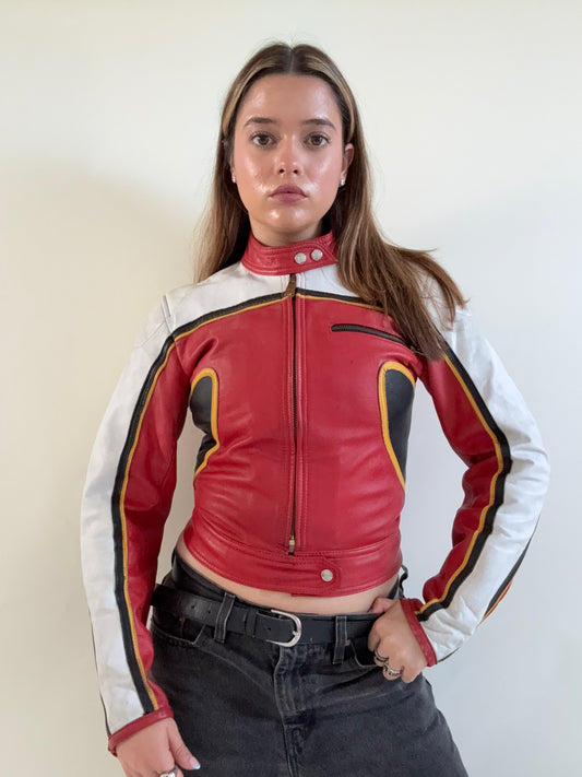 Vintage Leather Biker Jacket (XS)