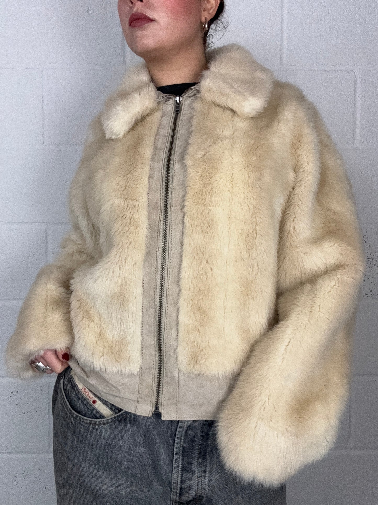 Faux Fur Cream Jacket (UK18)