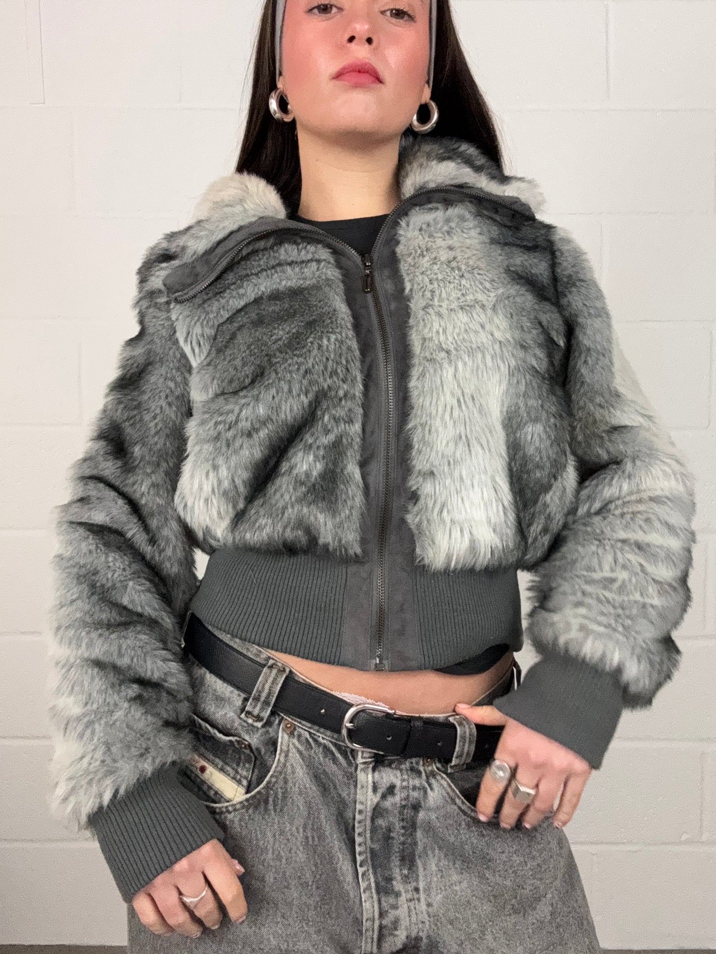 Grey Faux Fur Jacket (UK10)