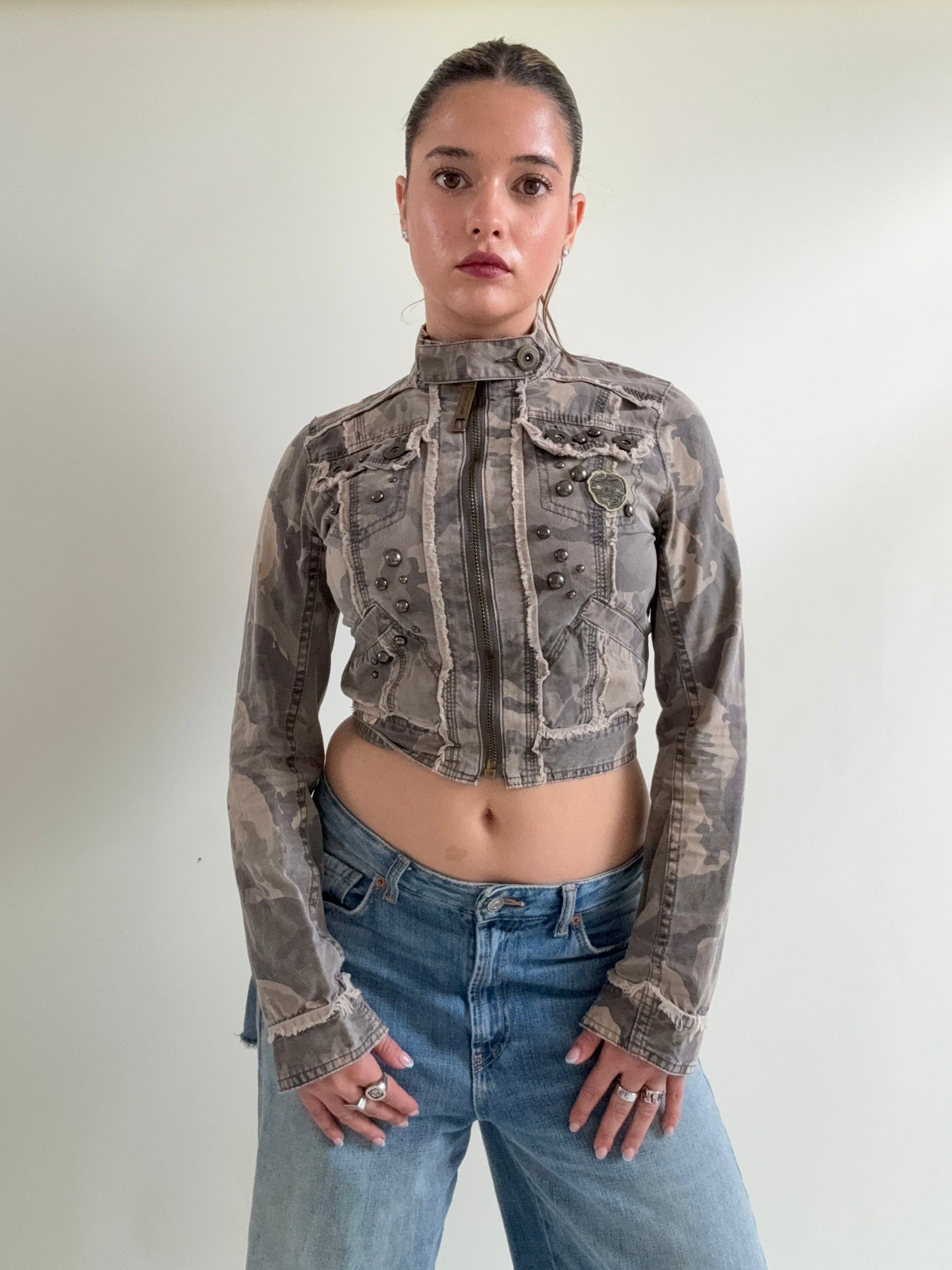 Cropped Camouflage Y2K Jacket (UK10)
