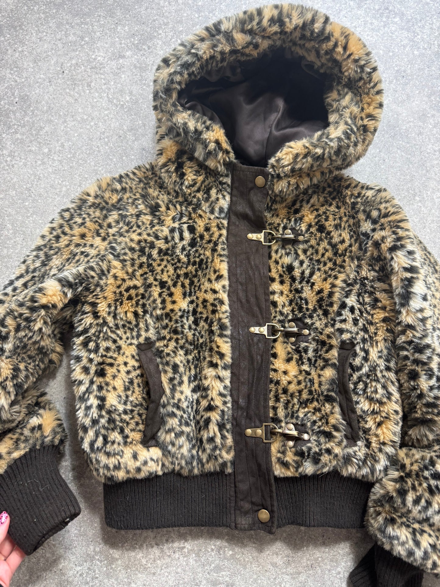 Y2K Leopard Faux Fur Jacket (M)