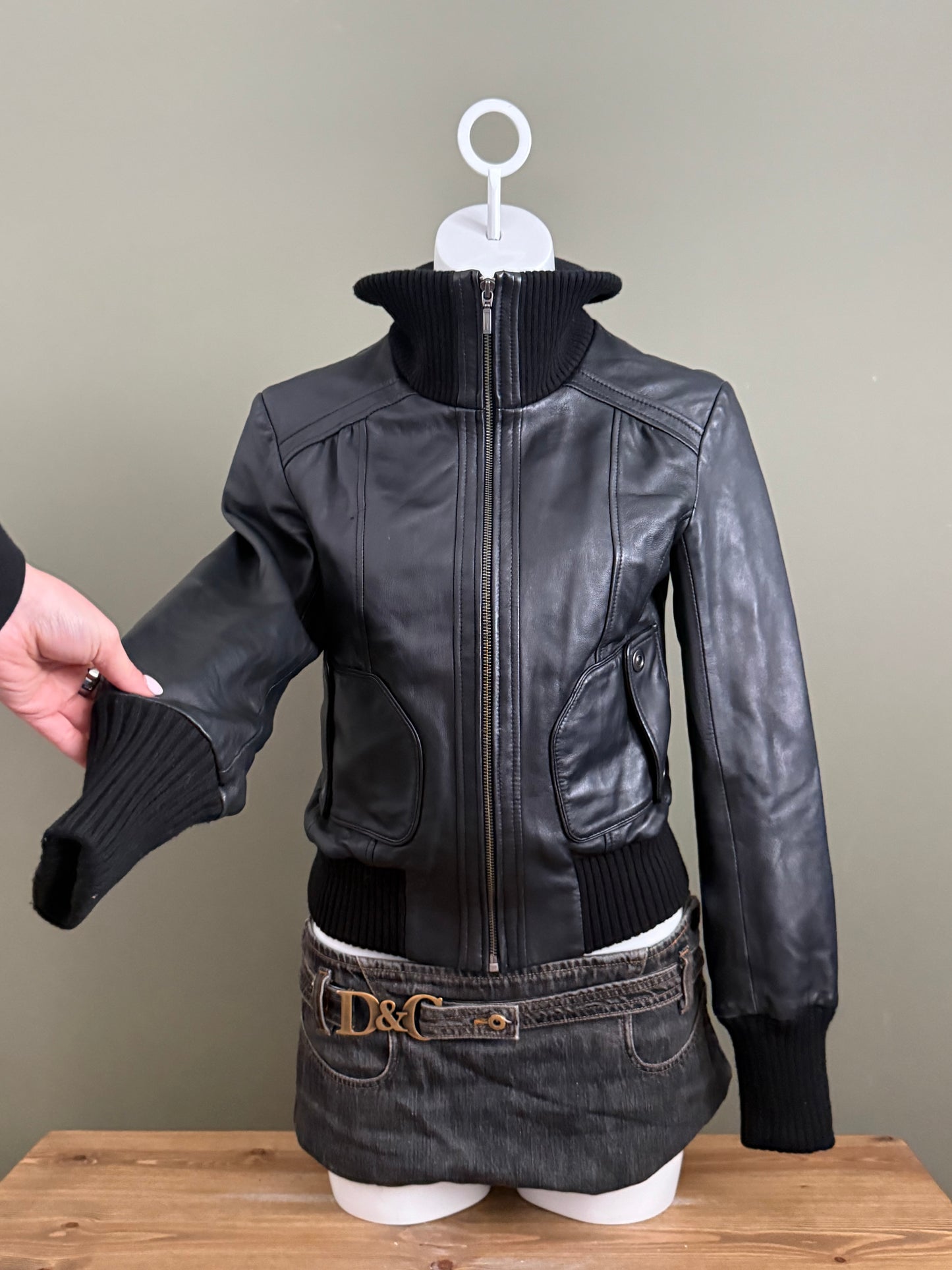 Black Leather Bomber Jacket (UK10)