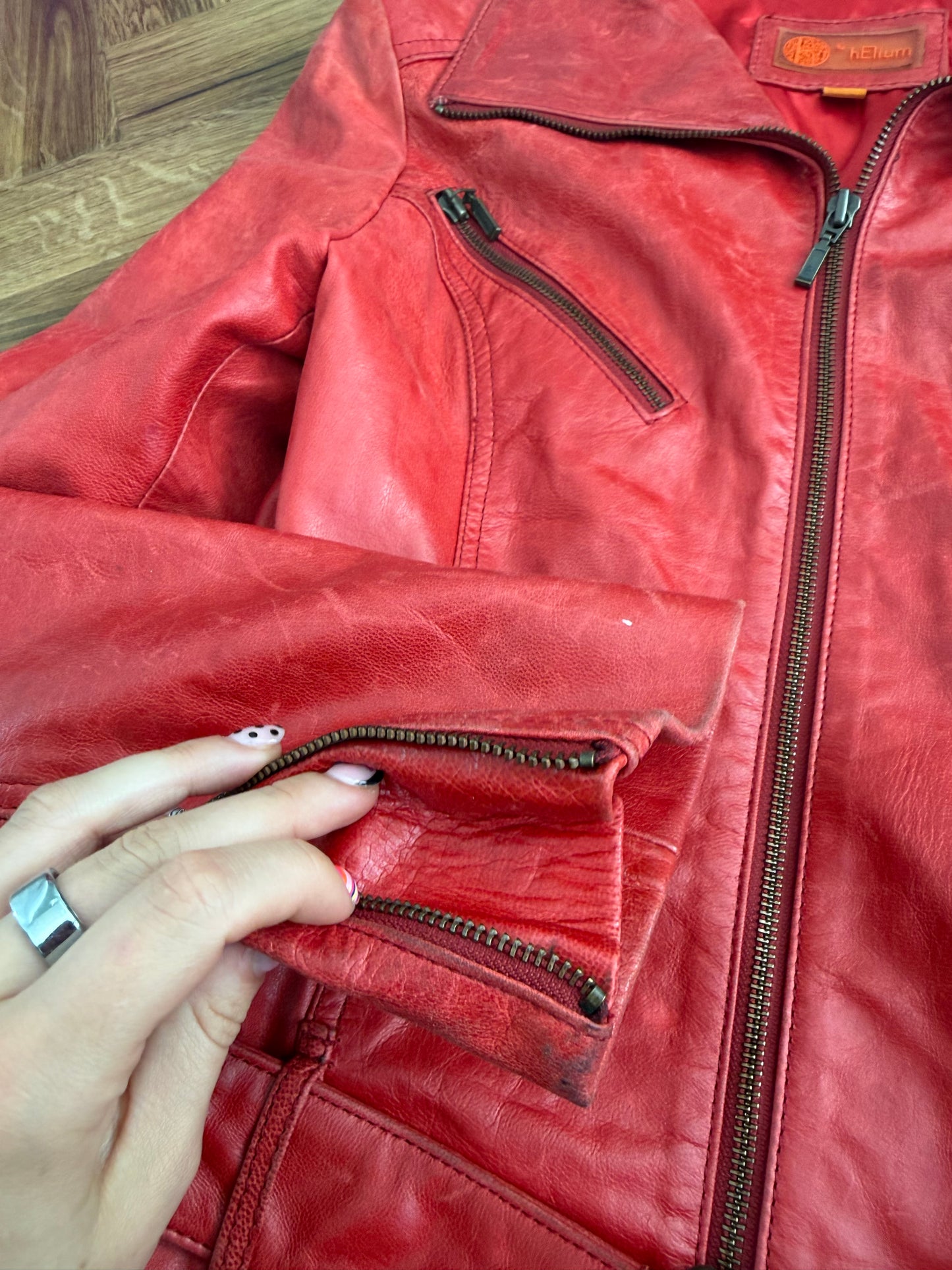 Red Leather Buckle Jacket (UK10)