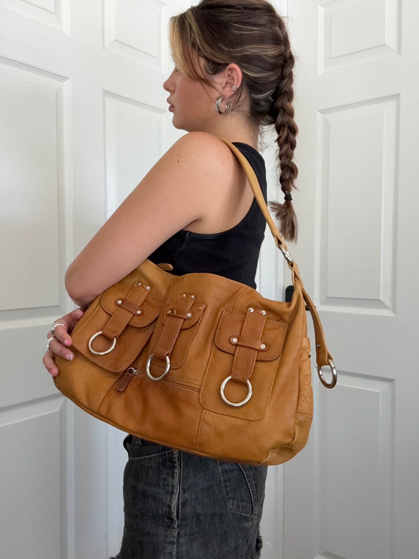 Vintage Leather Buckle Shoulder Bag