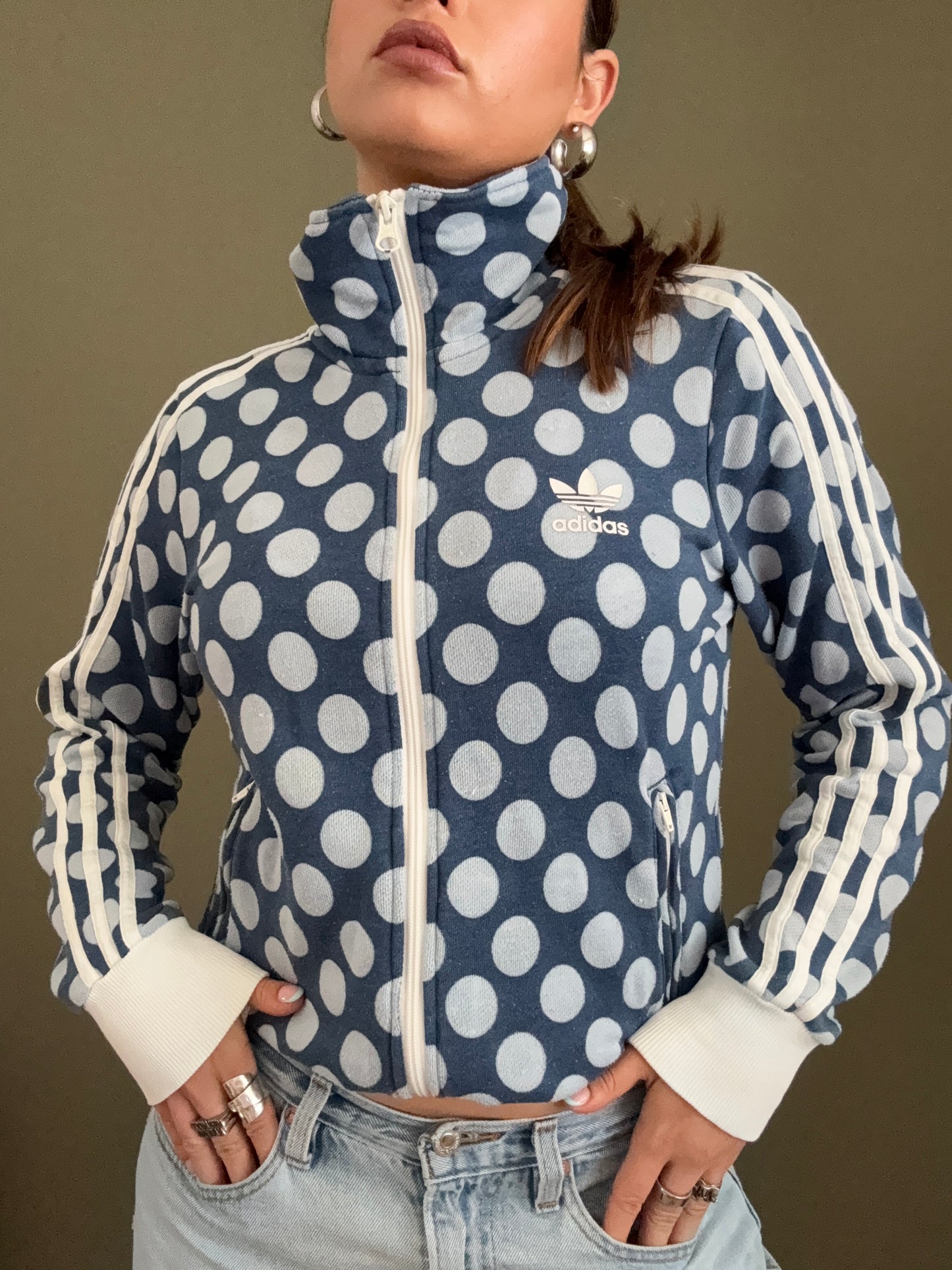 Blue Adidas Polka Dot Zip Jumper (S)