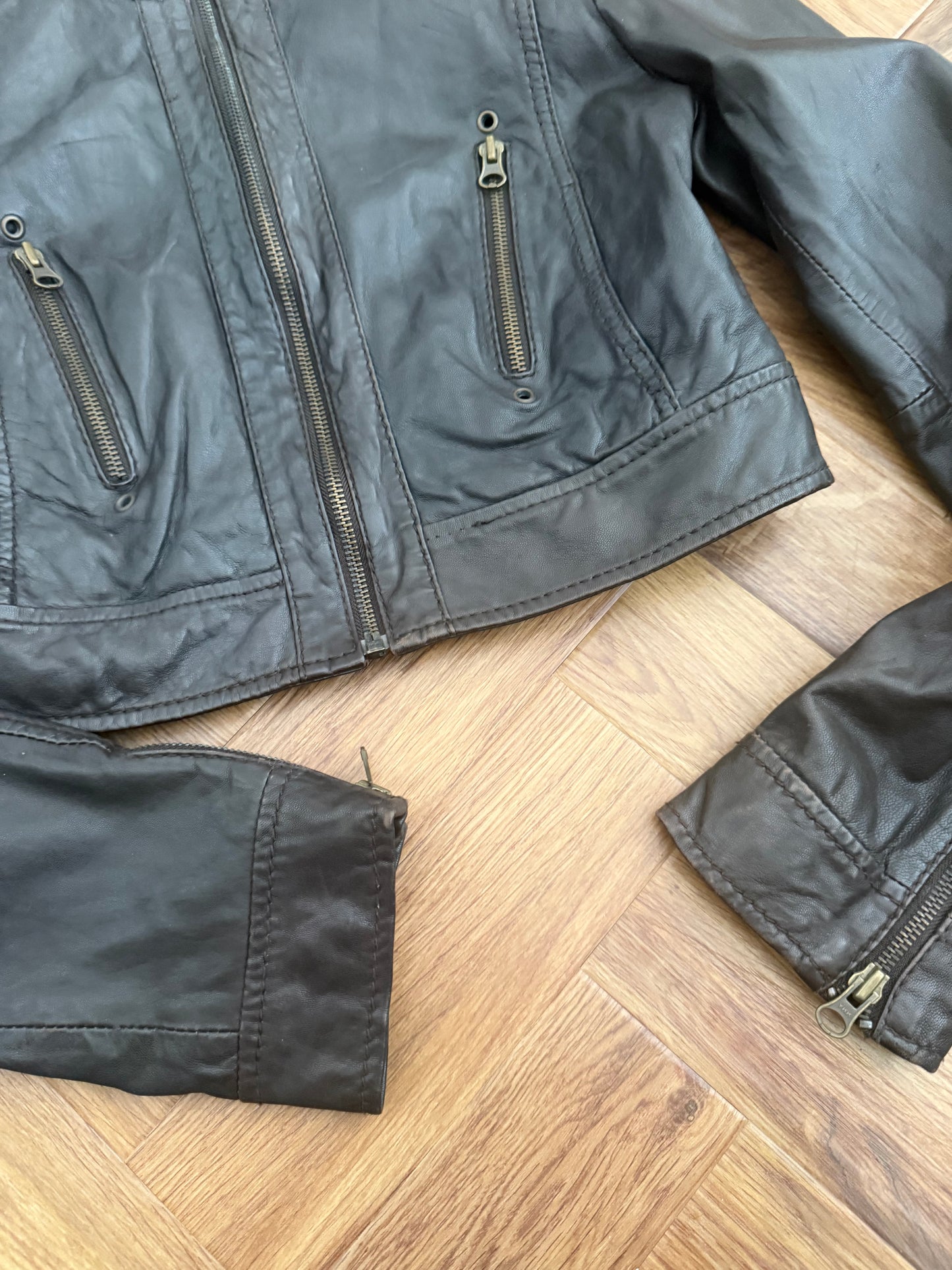 Brown Cropped Leather Jacket (M)