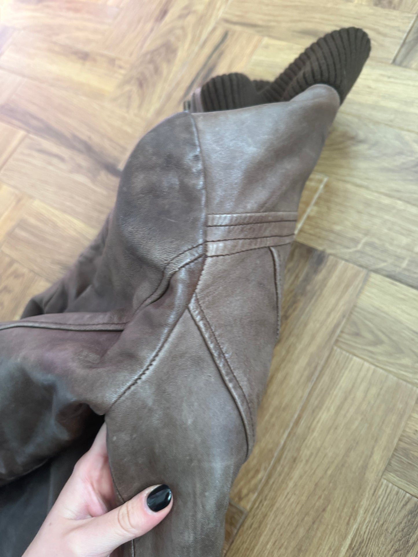 Brown Leather Bomber Jacket (UK10)
