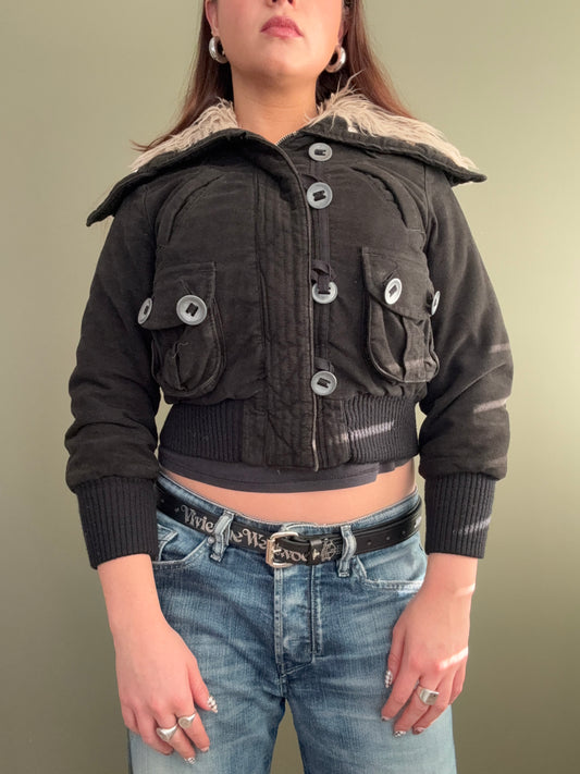 Y2K Cropped Bomber Jacket (XS)
