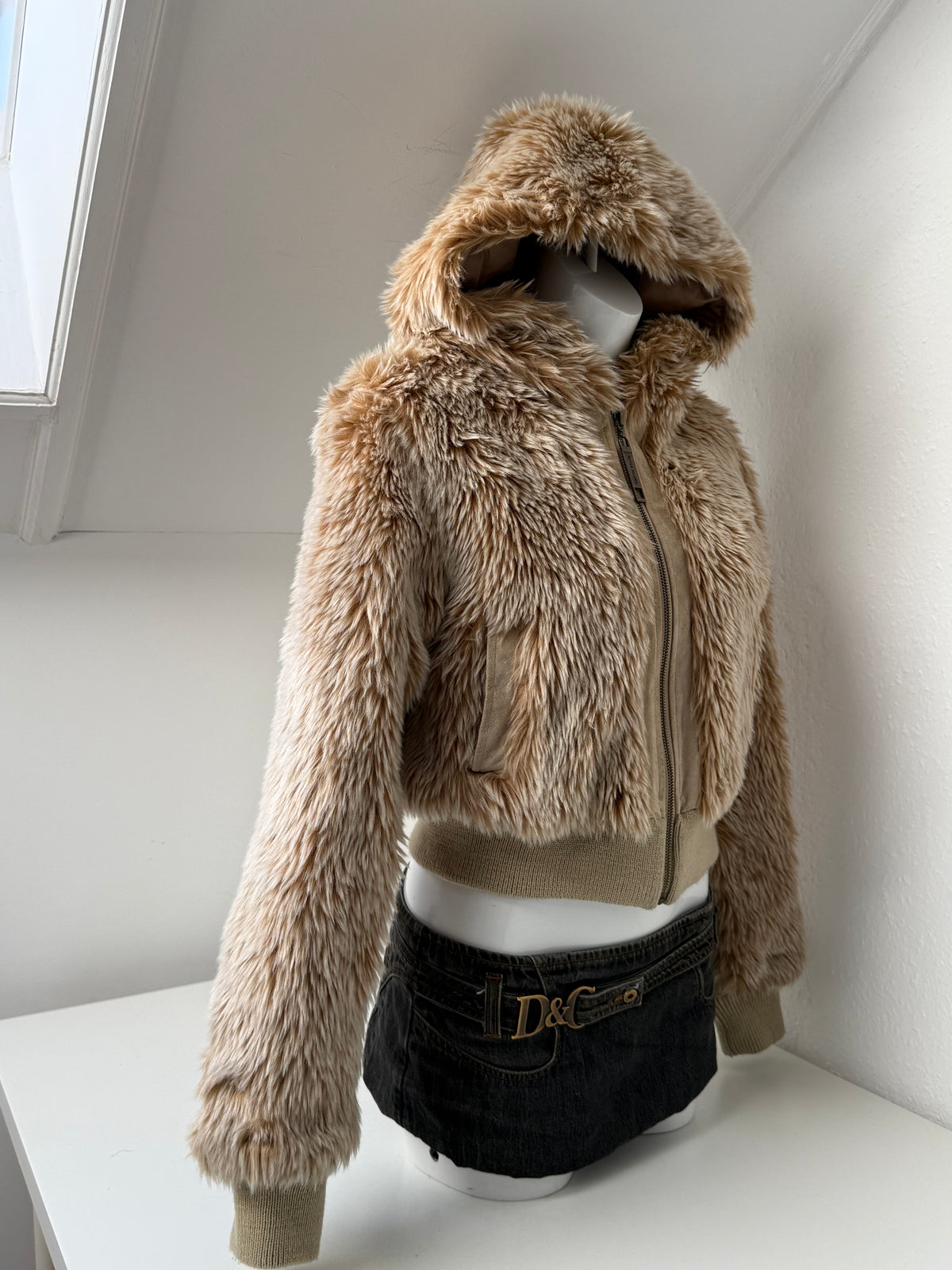 Faux Fur Hooded Bomber Jacket (UK12)