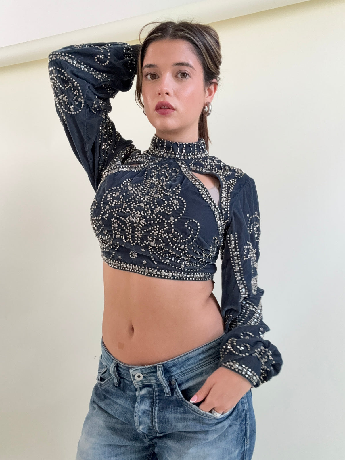 Embellished Crop Longsleeve Top (UK10)