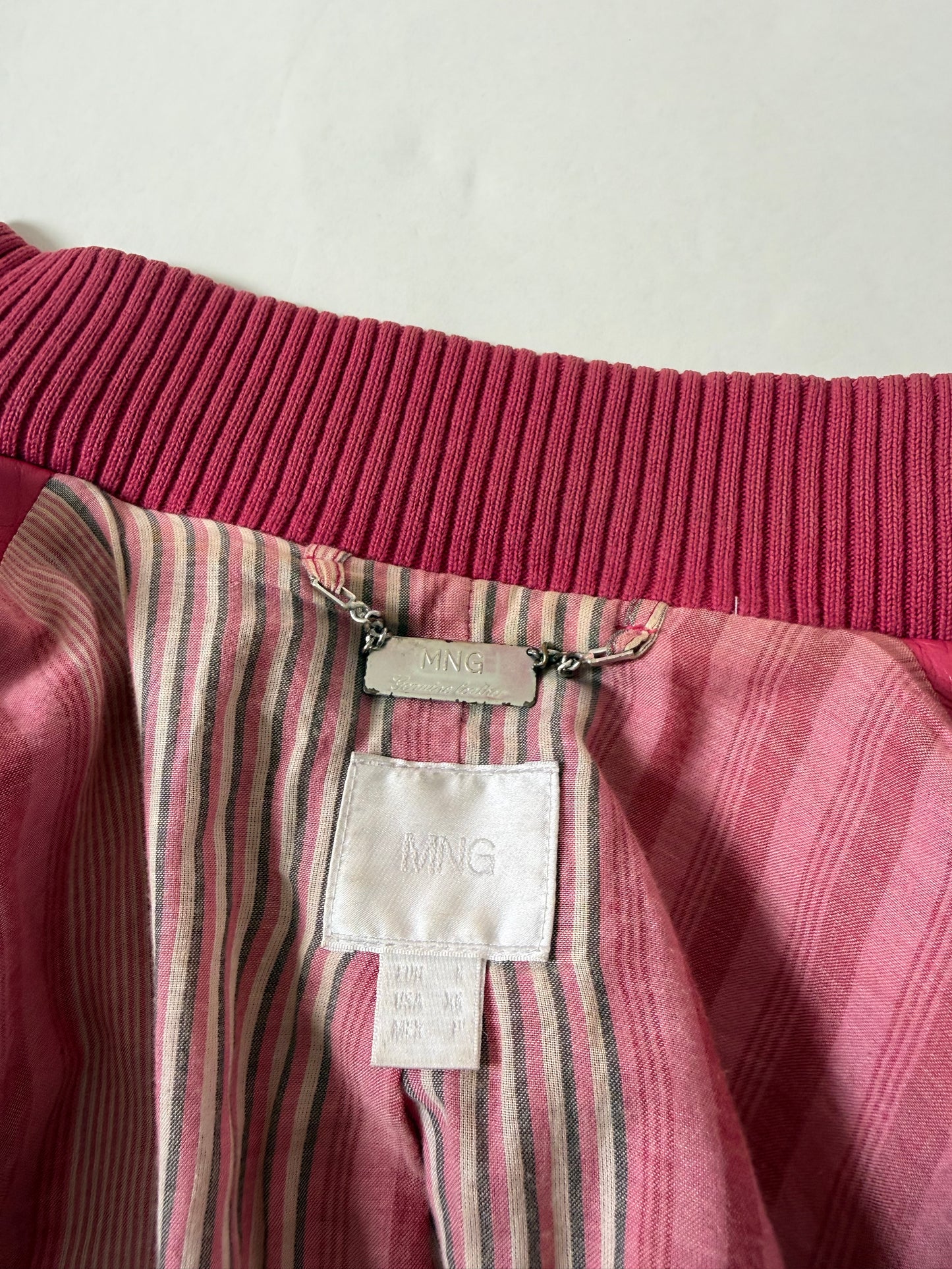 Double Zip Pink Leather Jacket (S)