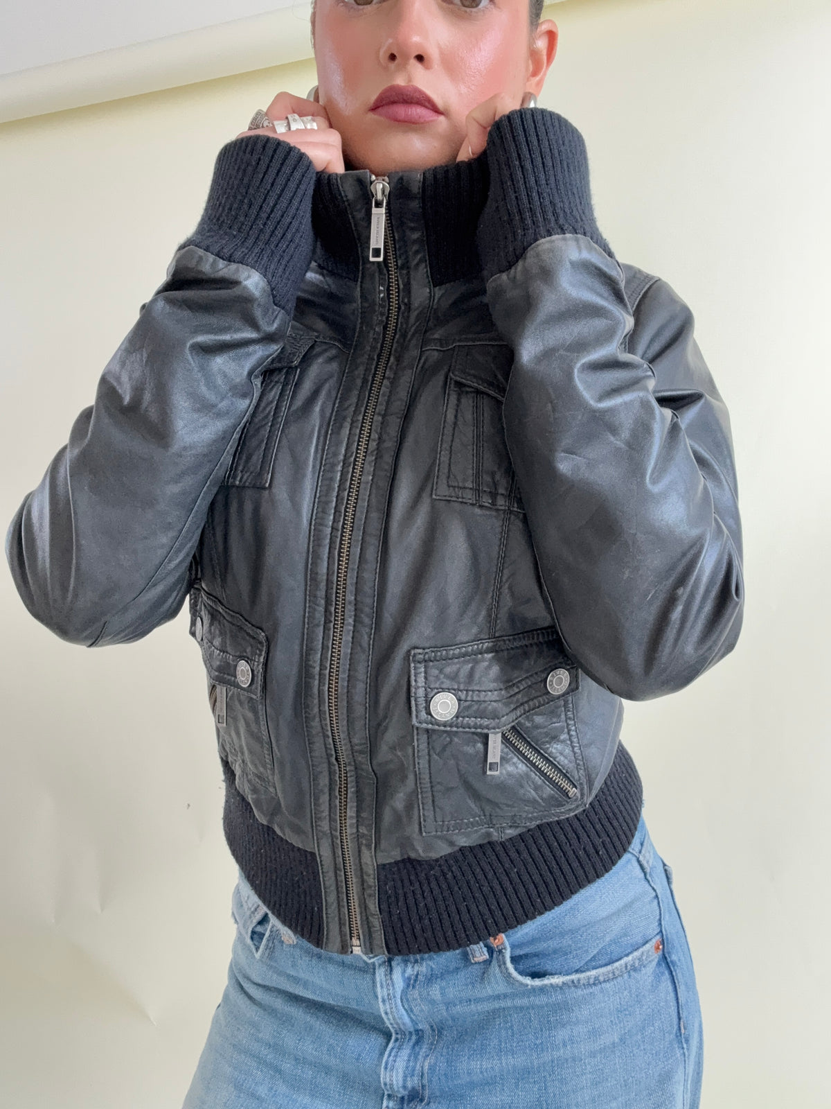 Vintage Leather Cargo Jacket (UK12)