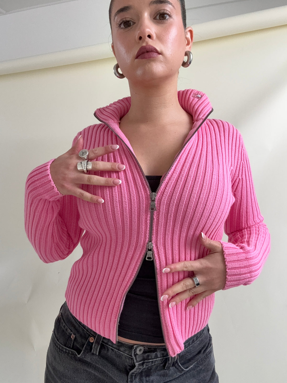 Ralph Lauren Pink Knit Double Zip Jumper (XS)
