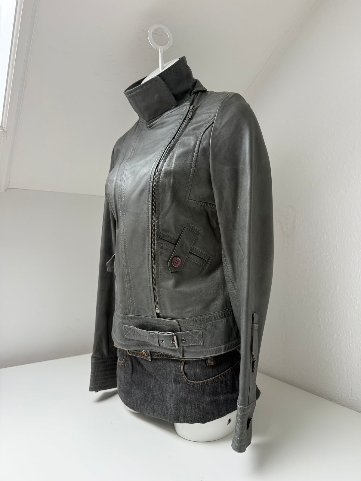 Vintage Leather Funnel Neck Jacket (XL)