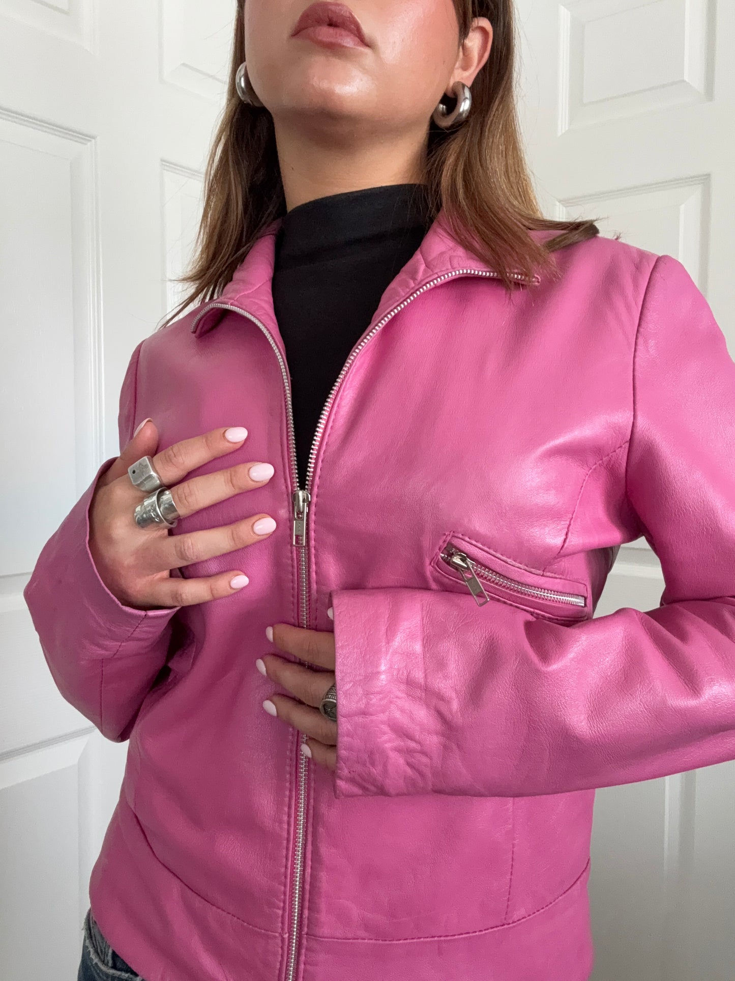 Pink Leather Jacket (L)