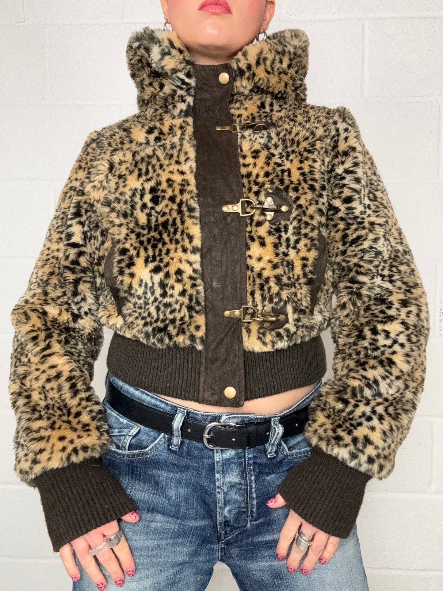 Y2K Leopard Faux Fur Jacket (M)