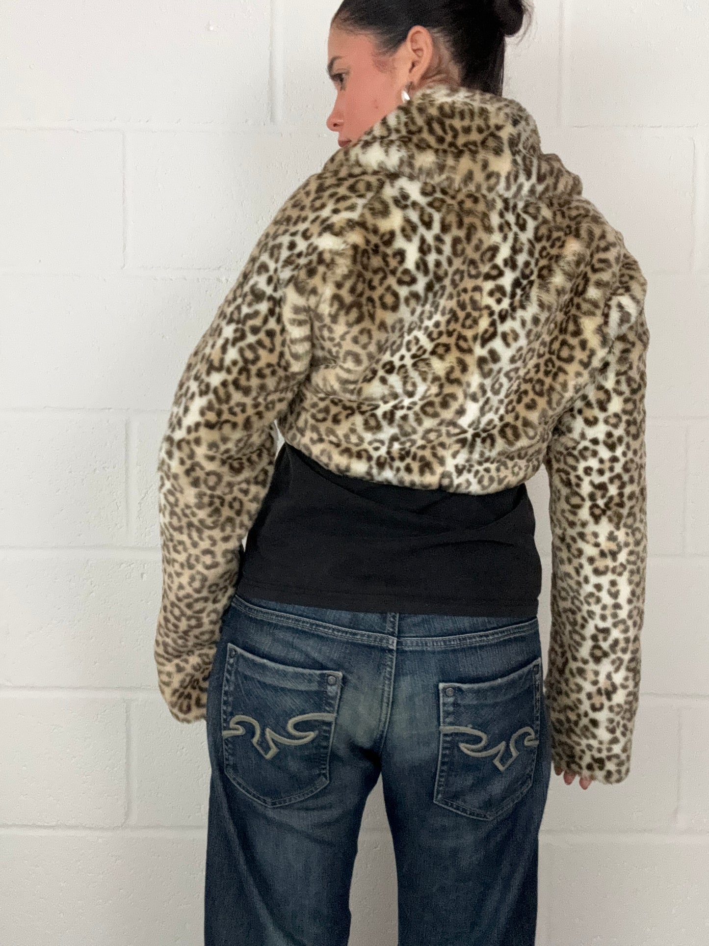 Y2K Killah Leopard Faux Fur Cardigan (M)