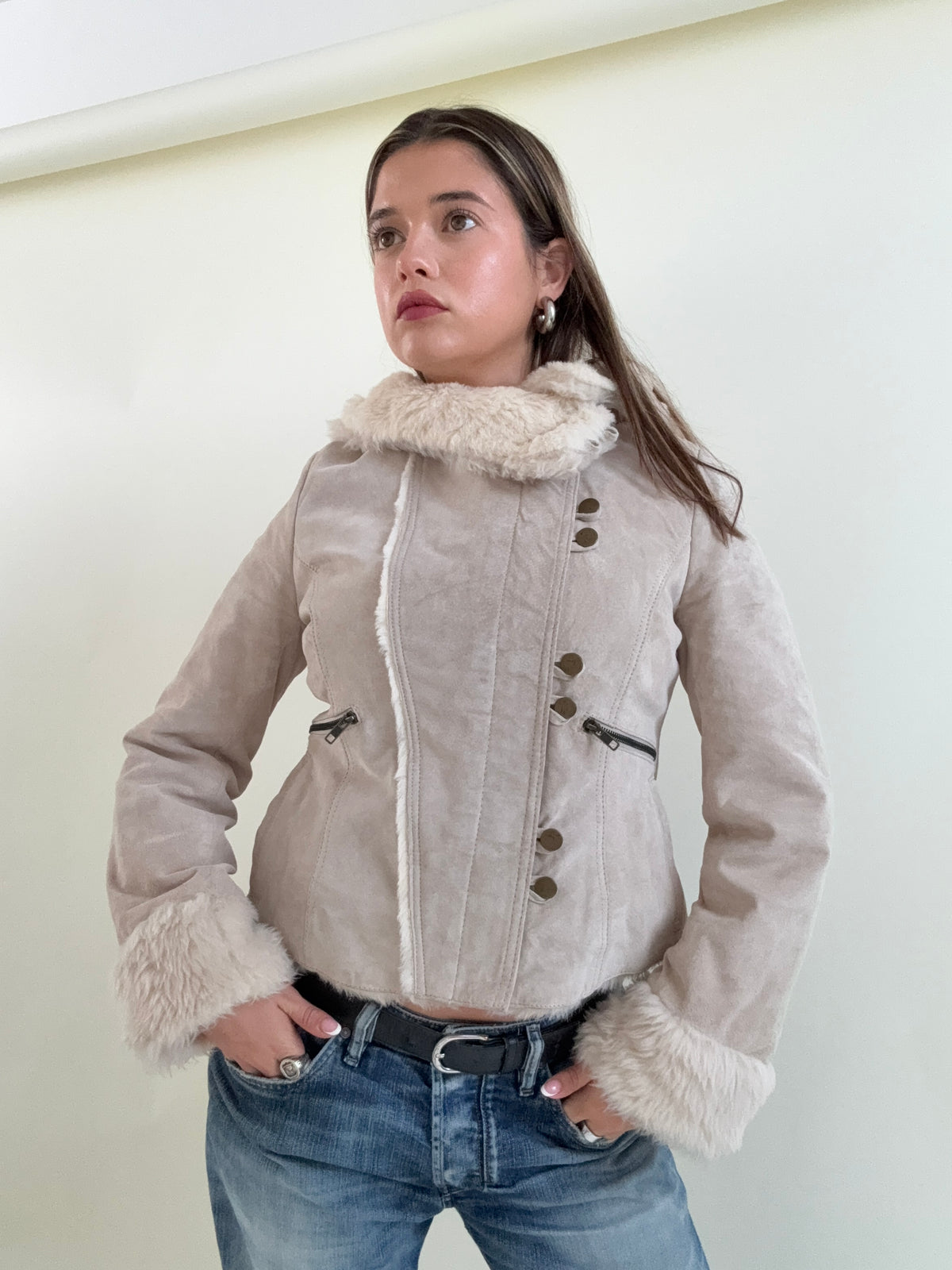 Suede Funnel Neck Hooded Jacket (UK12)