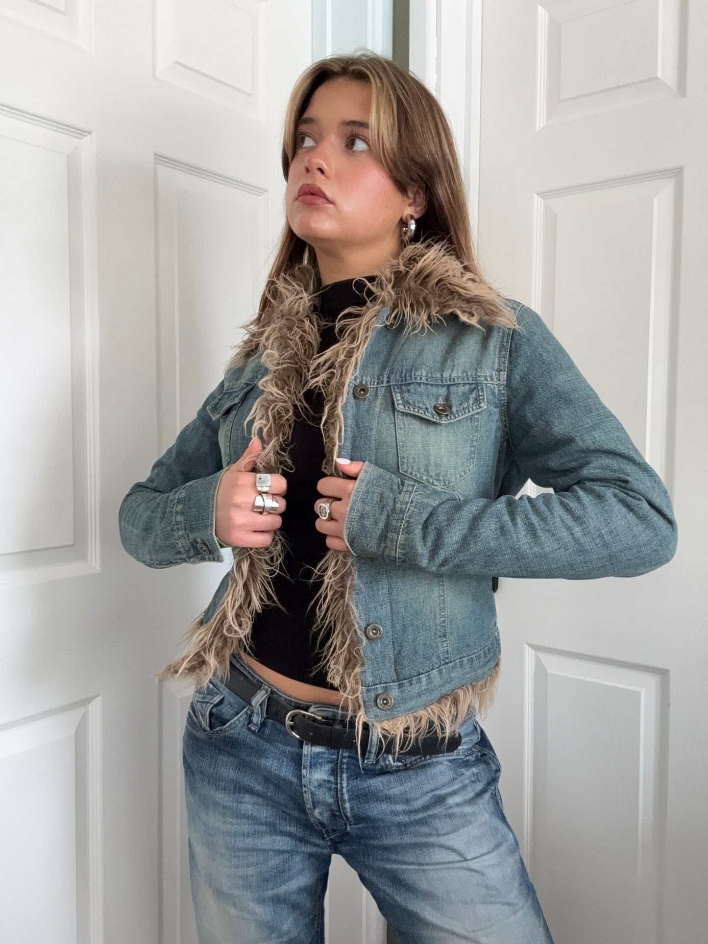 Denim Faux Fur Jacket (UK8)