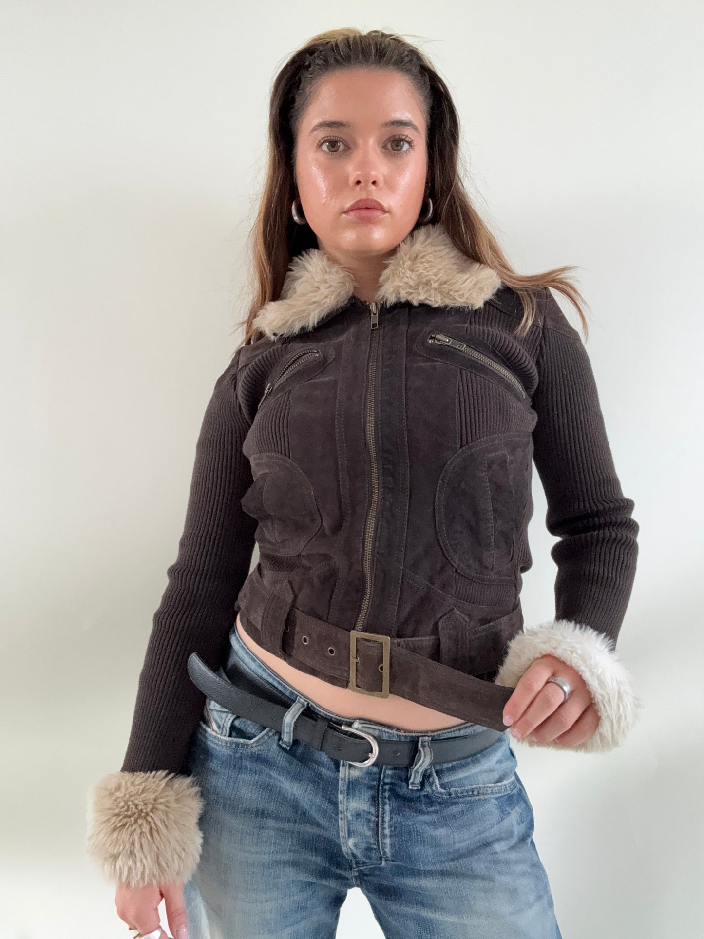 Jane Norman Suede, Faux Fur Buckle Jacket (UK6)