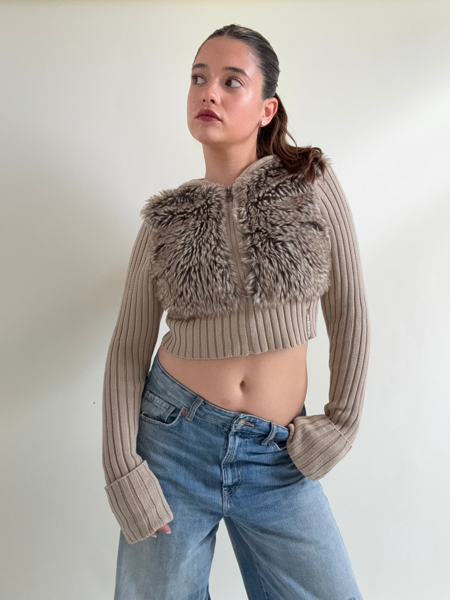 DKNY Faux Fur Cropped Jumper (S)