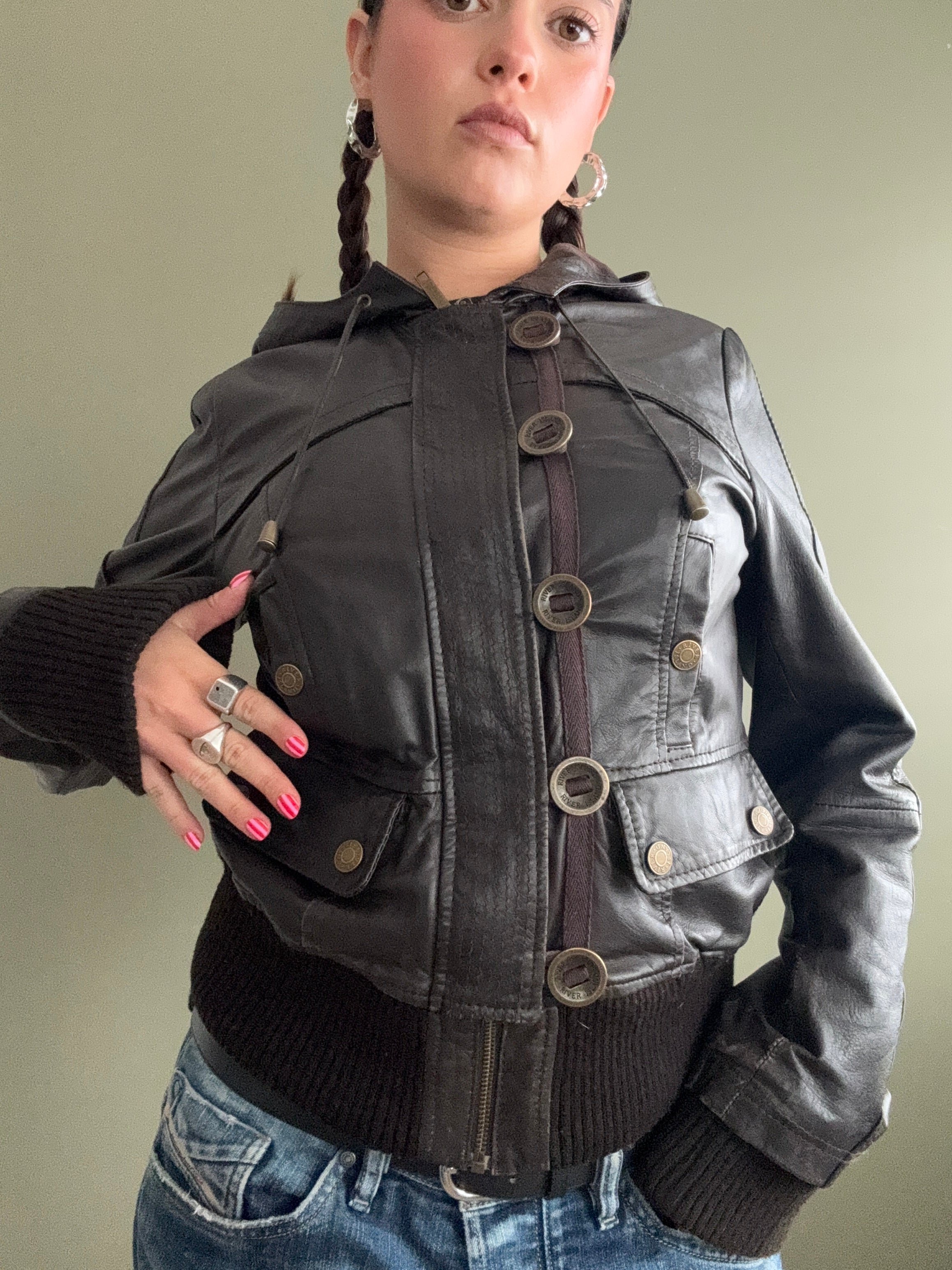 Ladies Bomber Leather Jacket Short Body Cherry Waxed Style