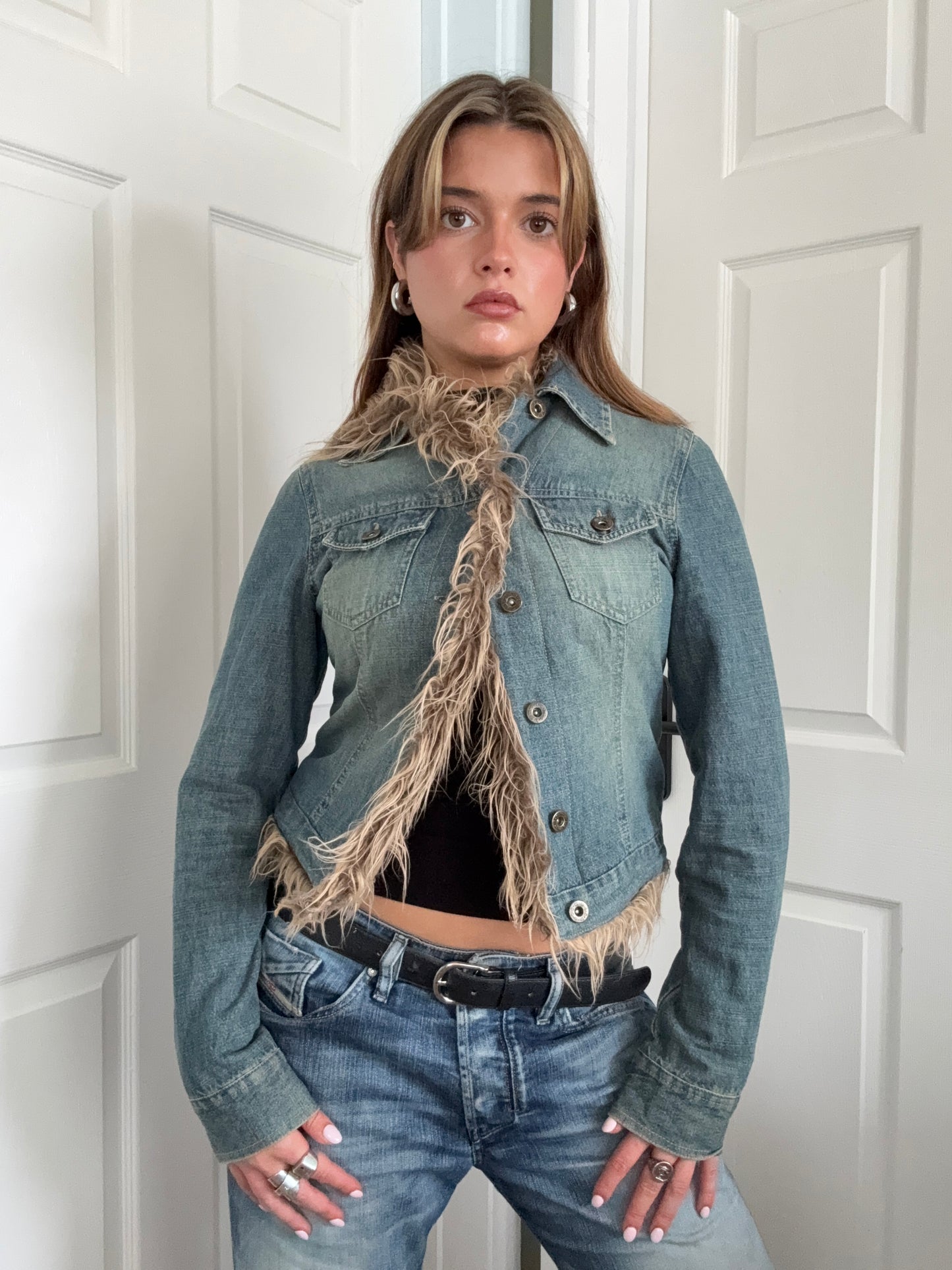 Denim Faux Fur Jacket (UK8)