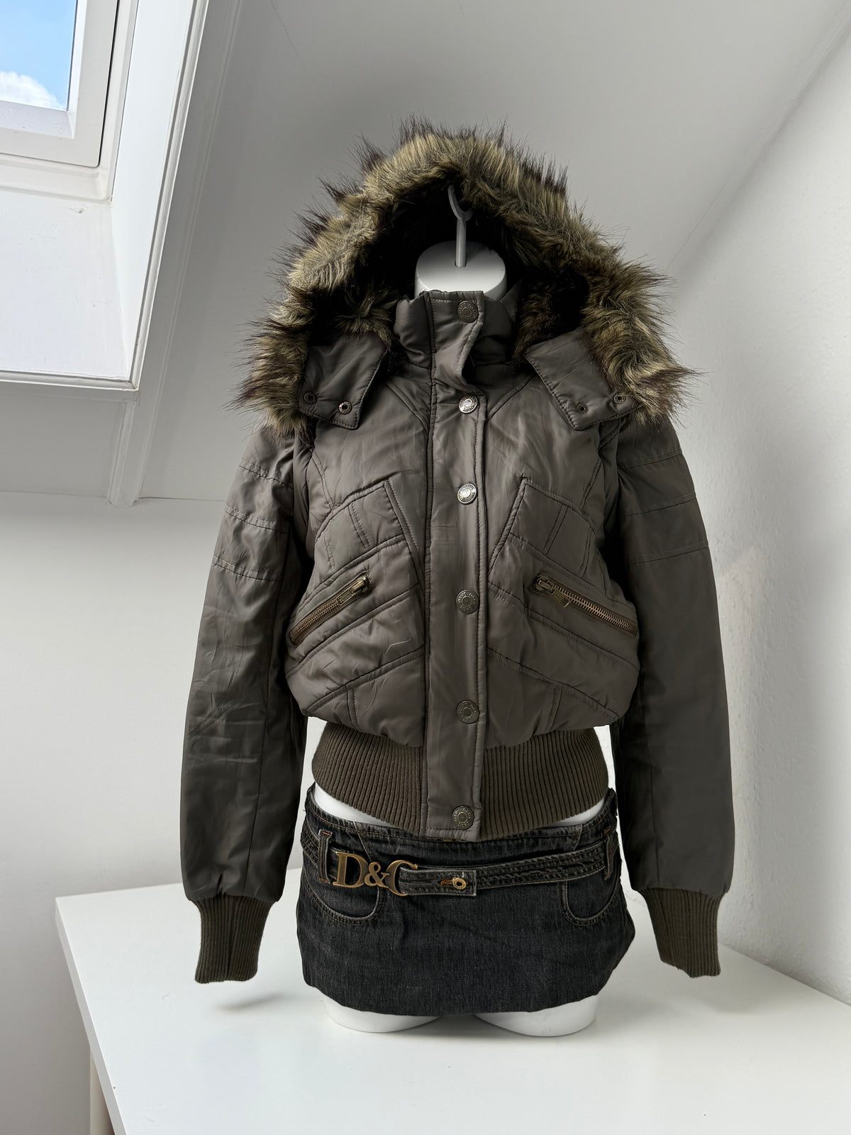 Khaki Y2K Puffer Jacket (UK10)