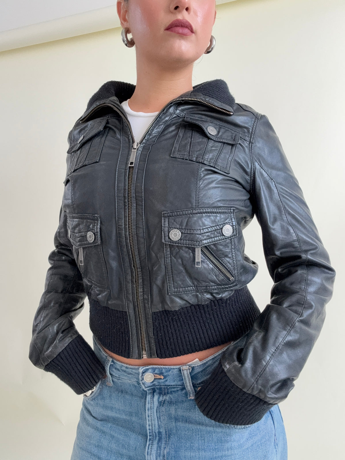 Vintage Leather Cargo Jacket (UK12)