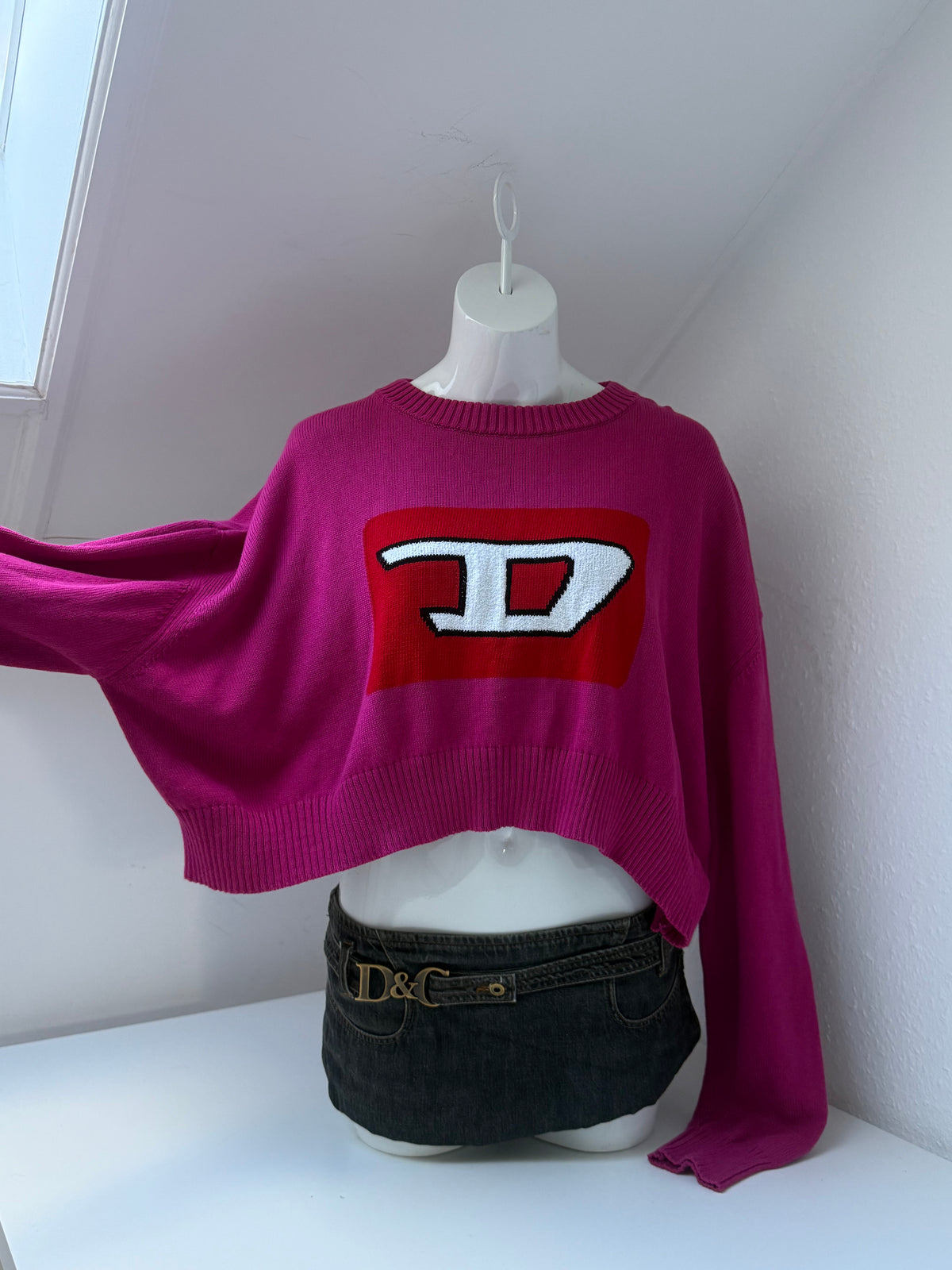 Pink Cropped Diesel Knit Jumper (M)