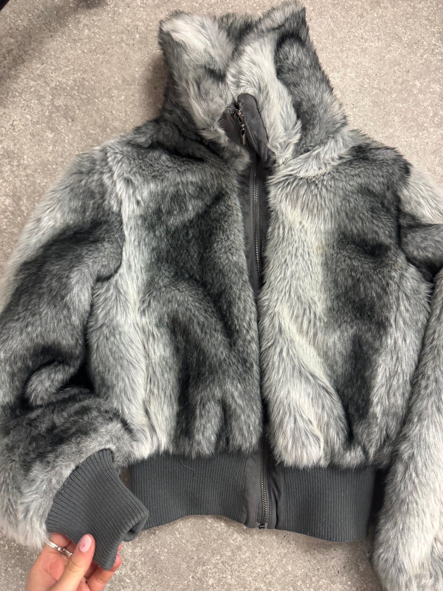 Grey Faux Fur Jacket (UK10)