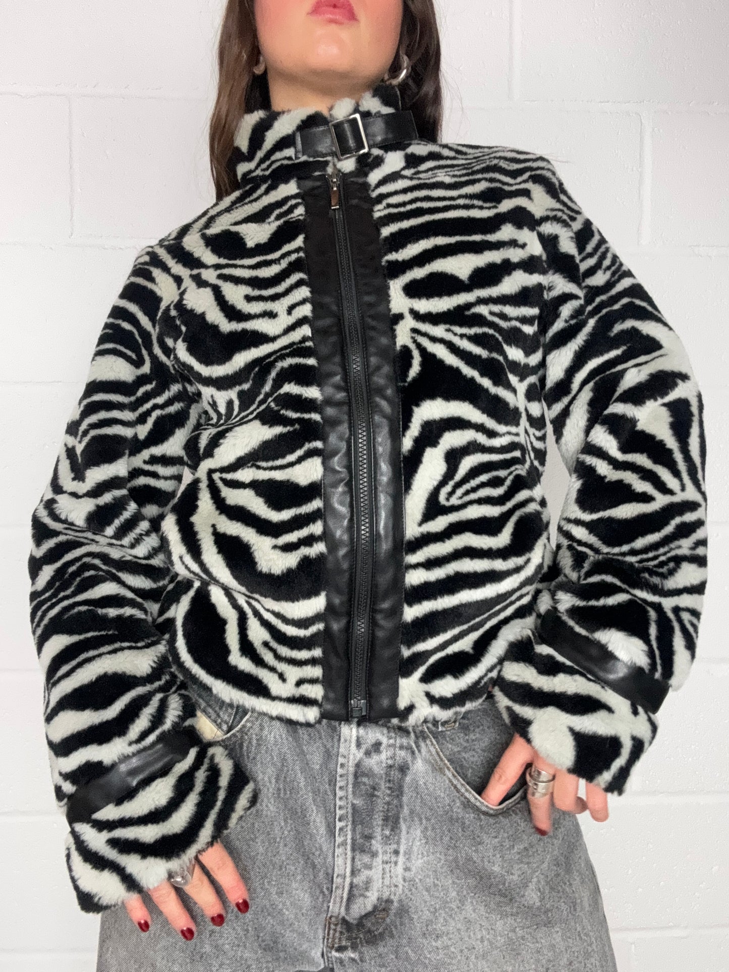 Zebra Y2K Faux Fur Jacket