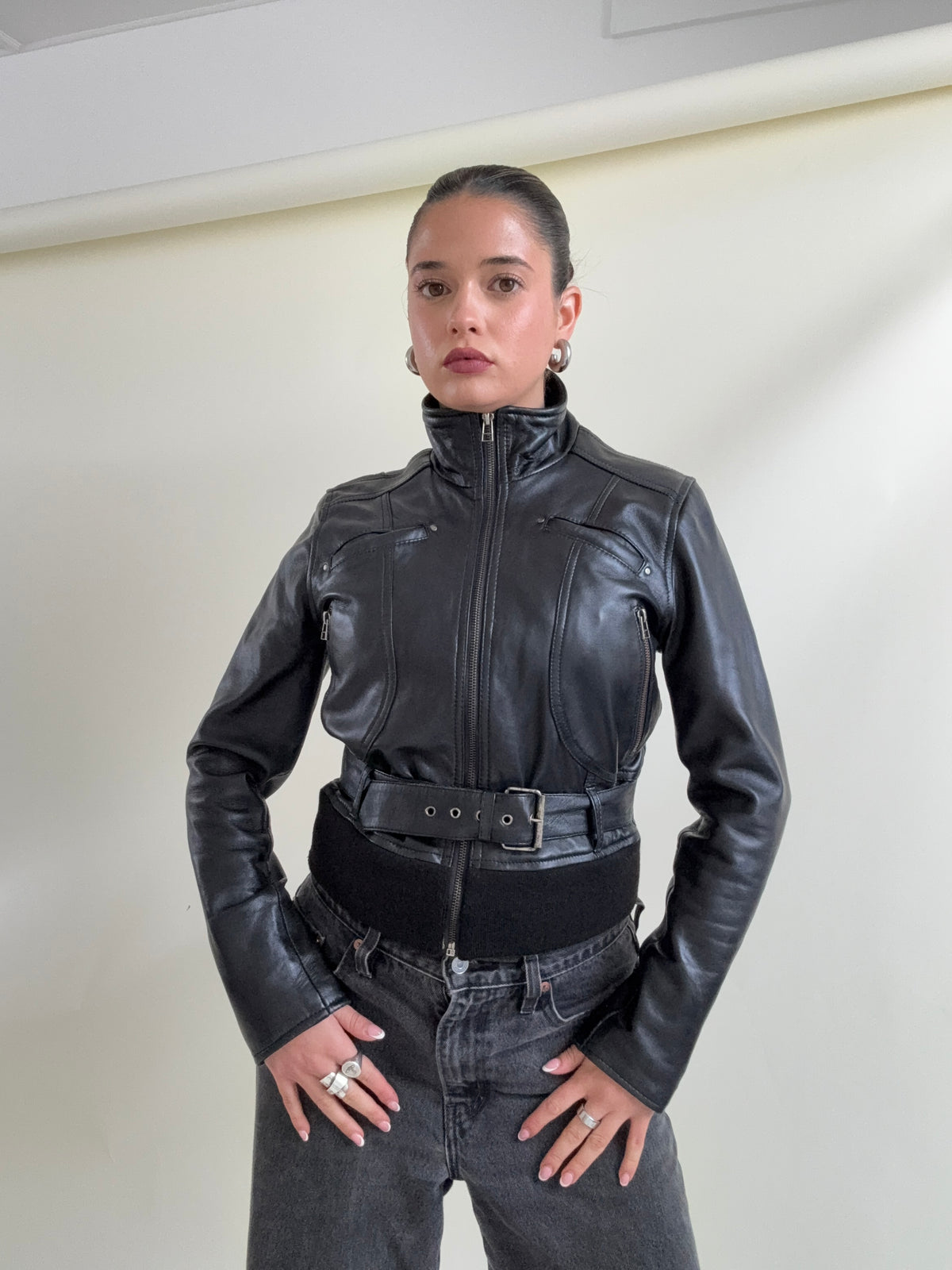 Vintage Leather Buckle Jacket (M)