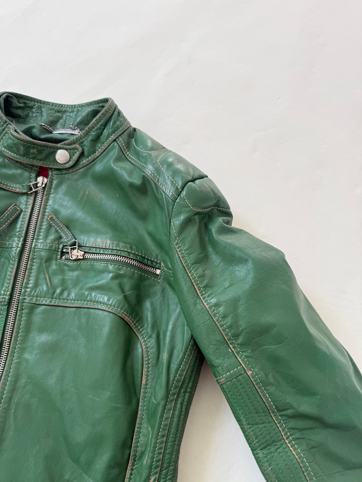 Miss Sixty Green Leather Biker Jacket (M)