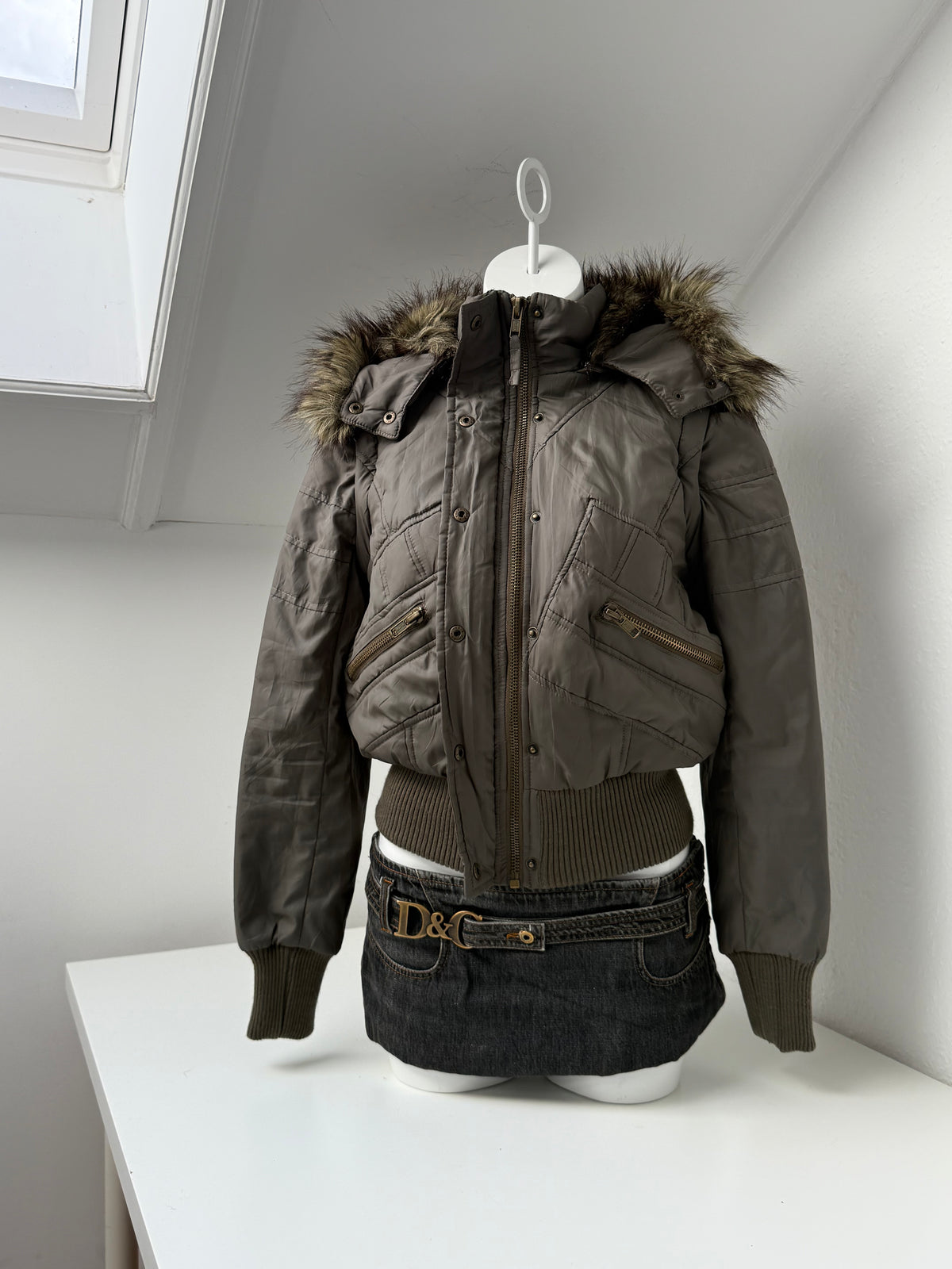 Khaki Y2K Puffer Jacket (UK10)