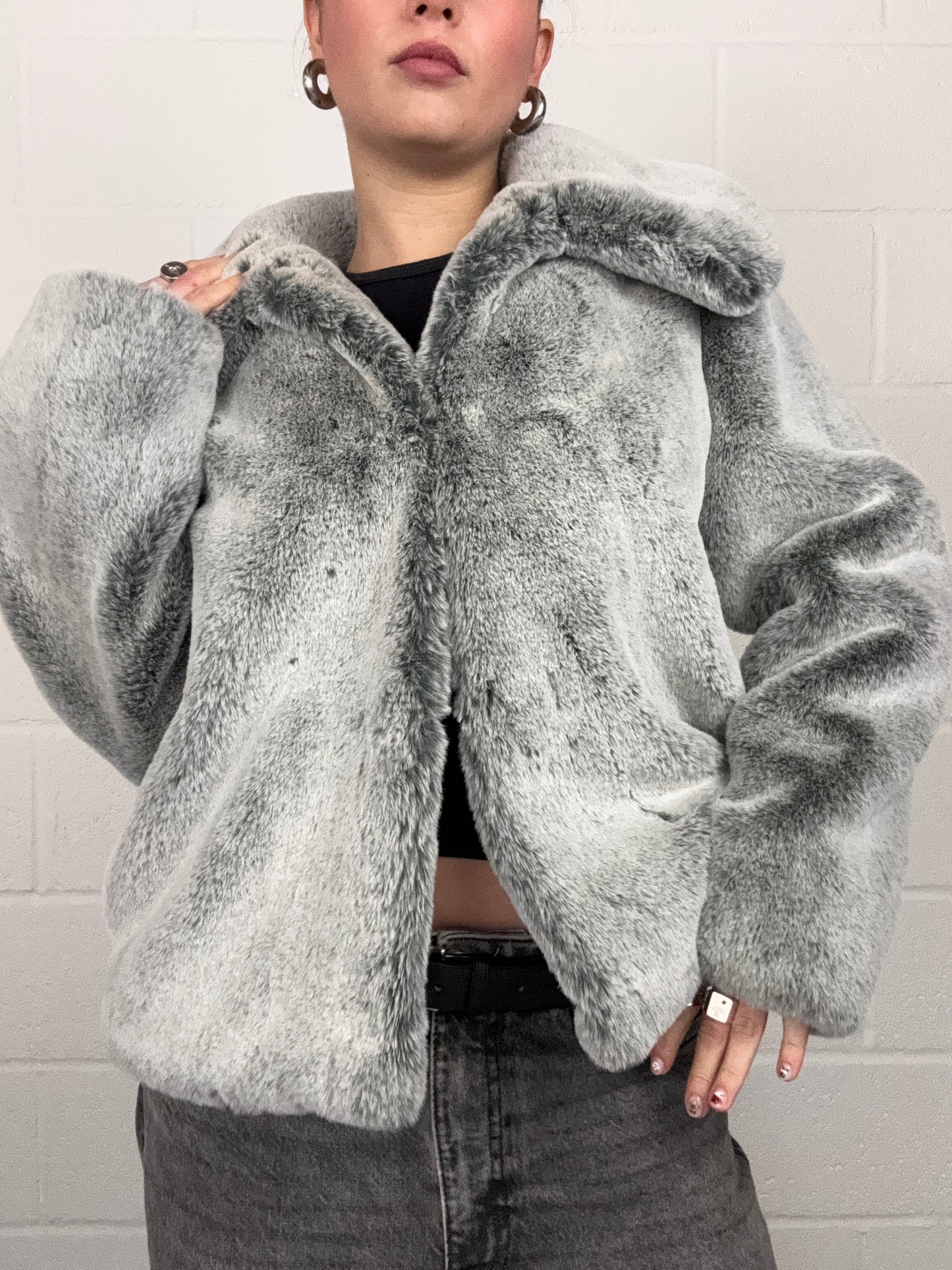 Grey Faux Fur Jacket (UK12)