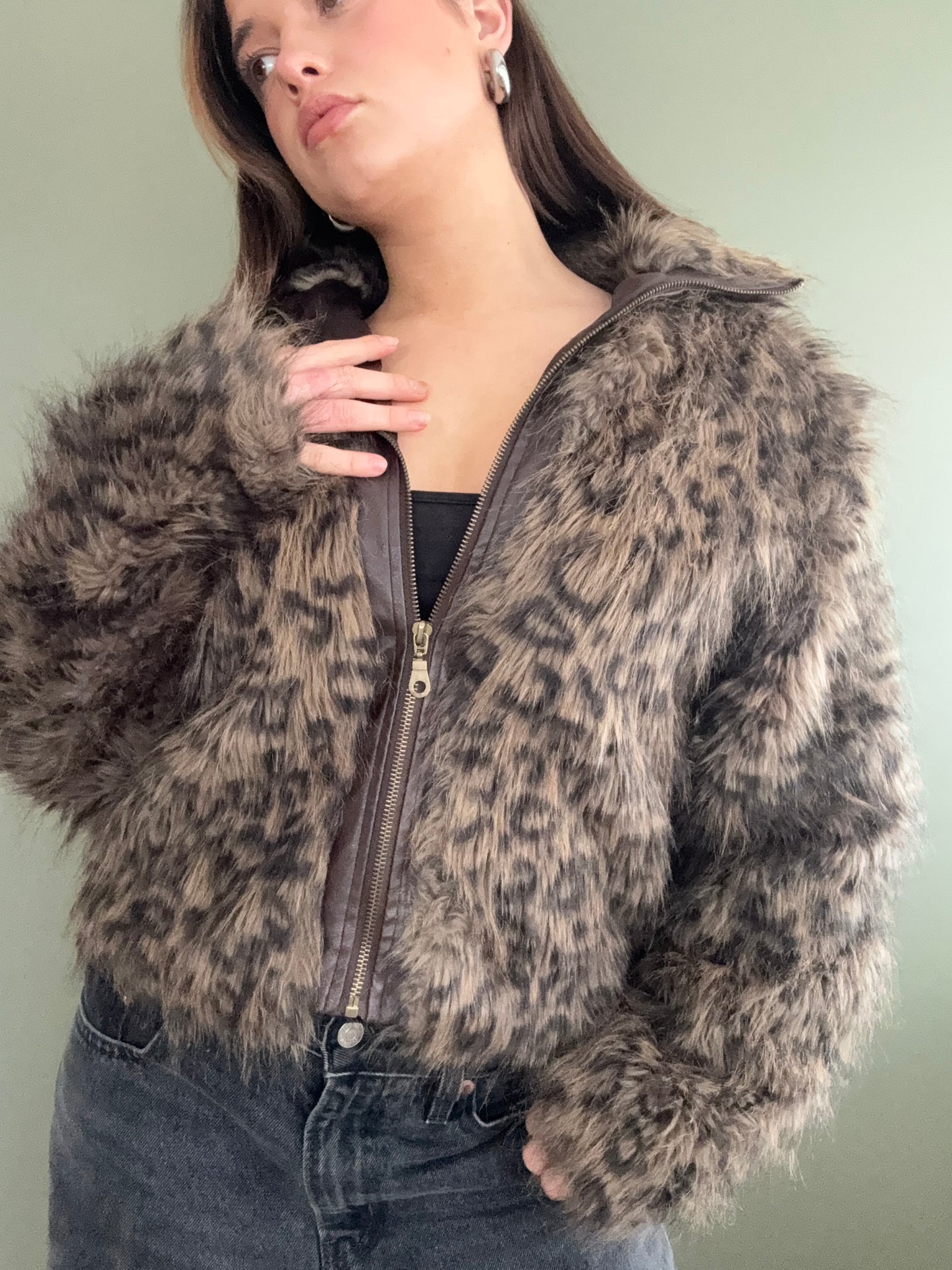 Leopard Faux Fur Jacket (M)